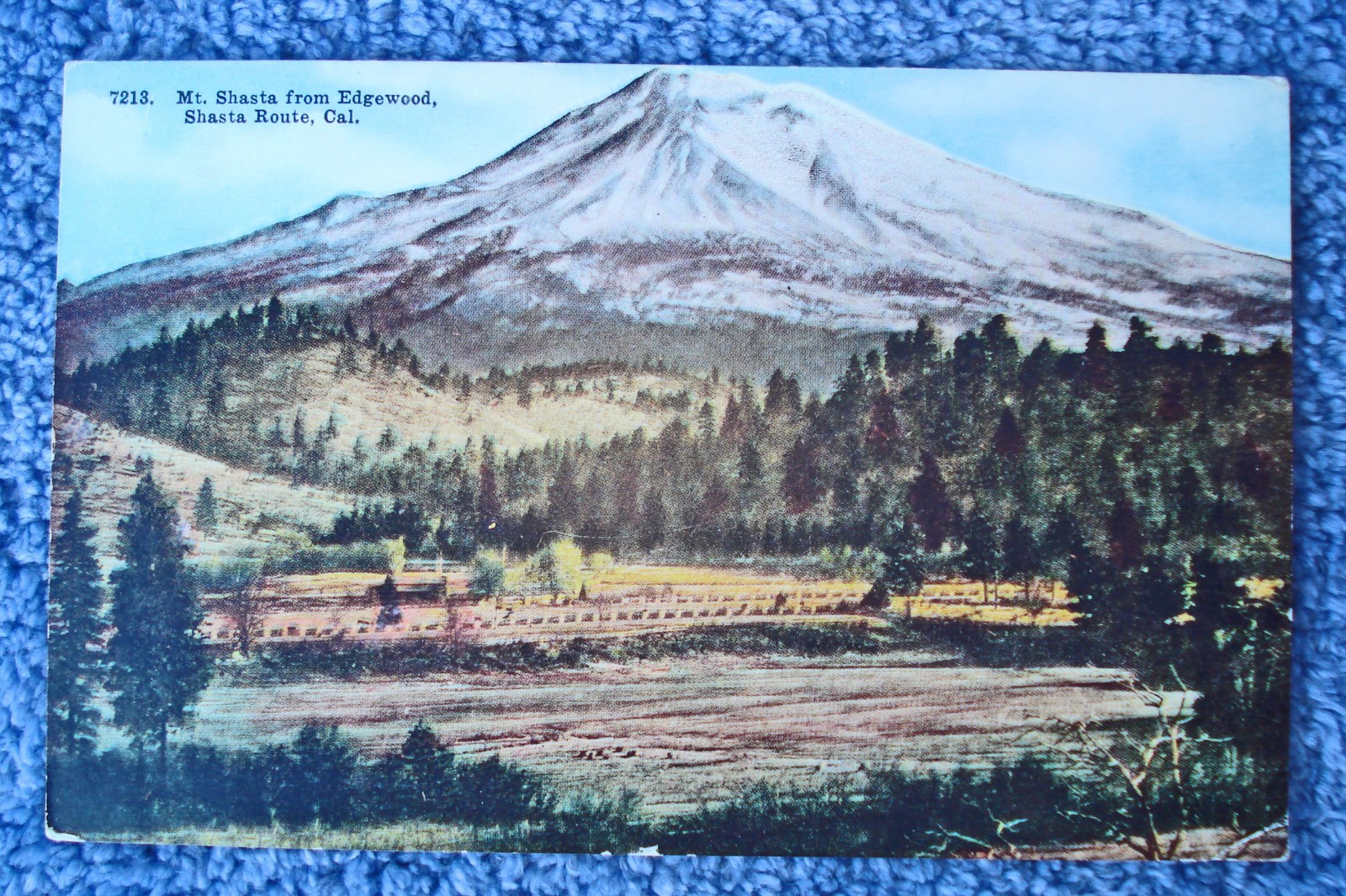 VINTAGE POSTCARD CALIFORNIA -MT. SHASTA FROM EDGEWOOD, SHASTA ROUTE #7213-UNUSED