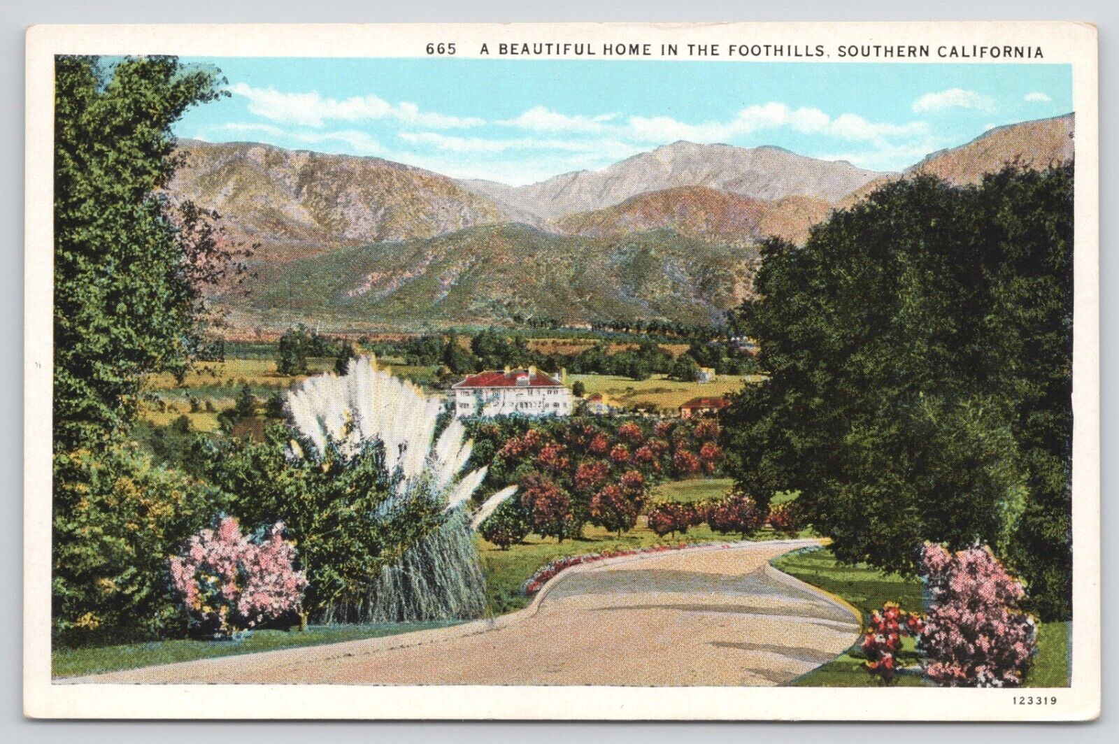 Southern California Home In The Foothills Mountains White Border Postcard