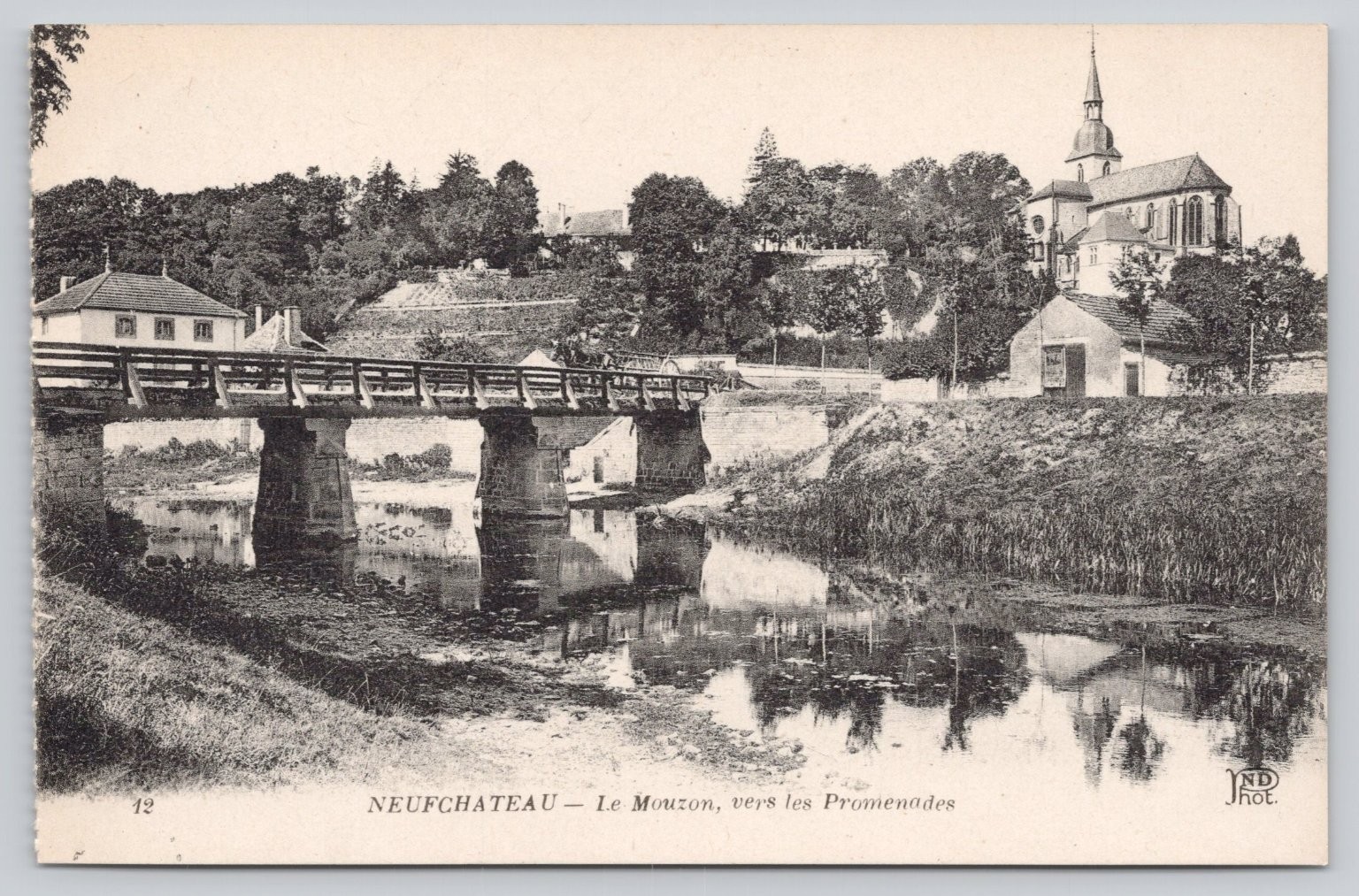 Neufchateau France Le Mouzon River Bridge Church Vintage Postcard Neurdein Phot