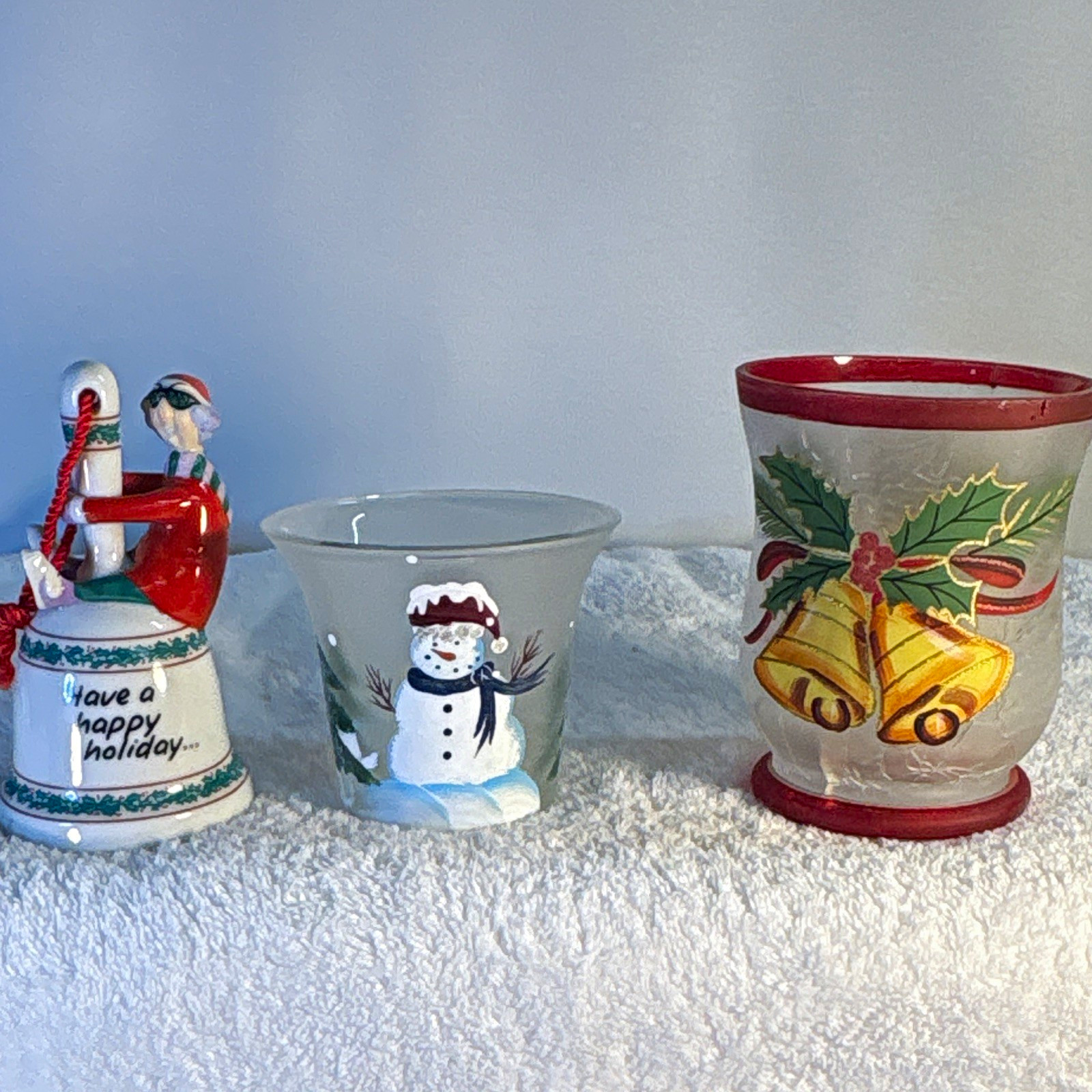 Shoebox Greetings 3pc Christmas Ceramic & Glass Hand Painted Snowman Holders