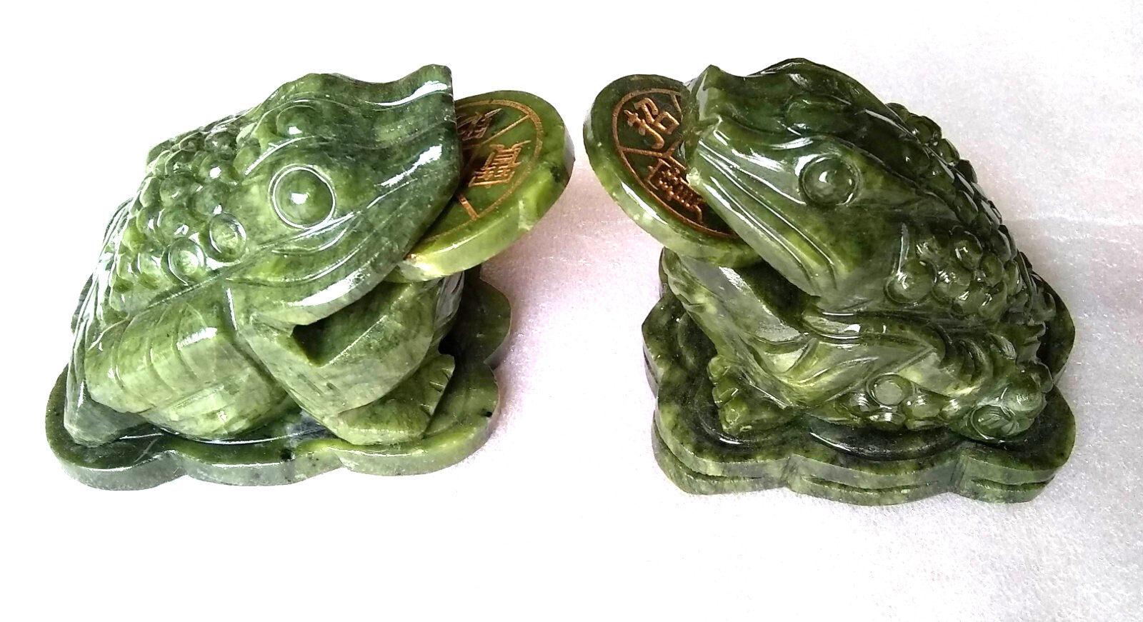 2pc Money Toad 3-leg frog Dark green South China jade fengshui statue home store