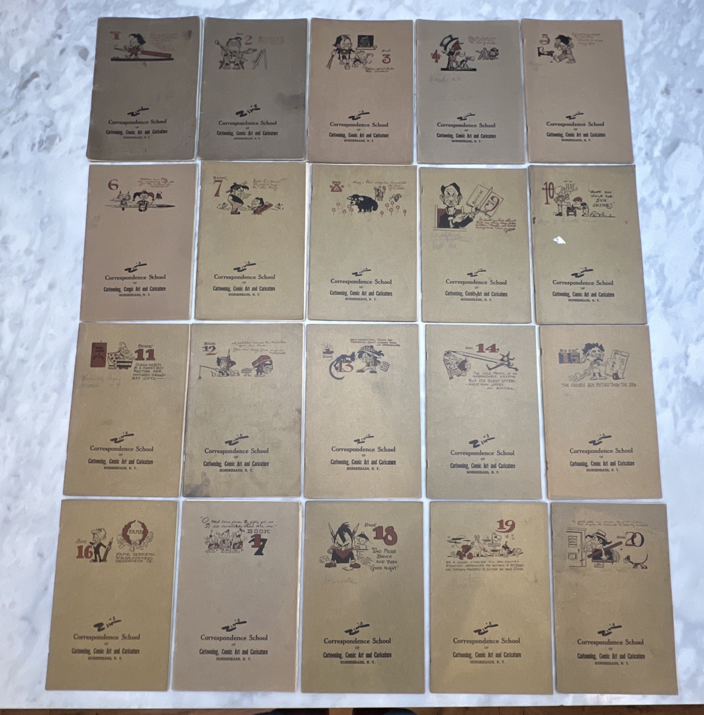 1914 Zim’s Cartooning Comic Art Caricature Complete Set 20 Horsehead NY USA Soft