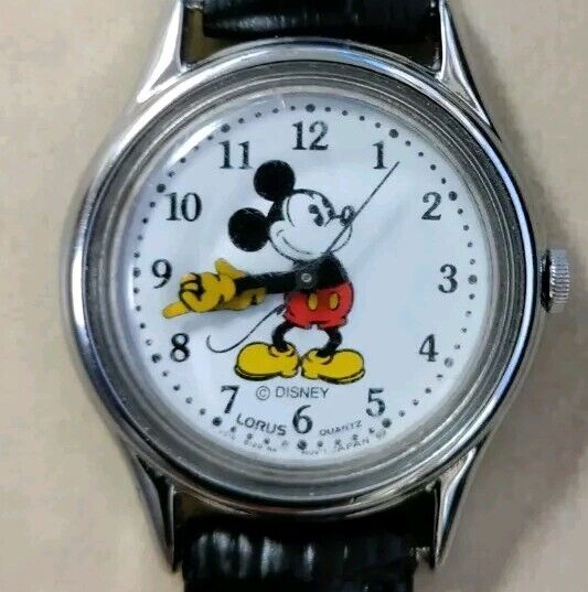 Vintage Mickey Mouse Watch with Black Leather Band Disney Classic