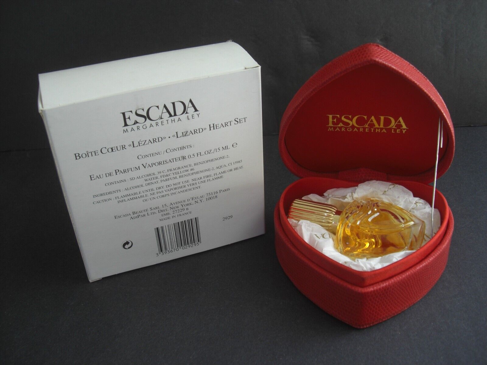 Vintage Escada Margaretha Ley Perfume 0.5fl oz/15ml Bottle In Heart Shaped Box