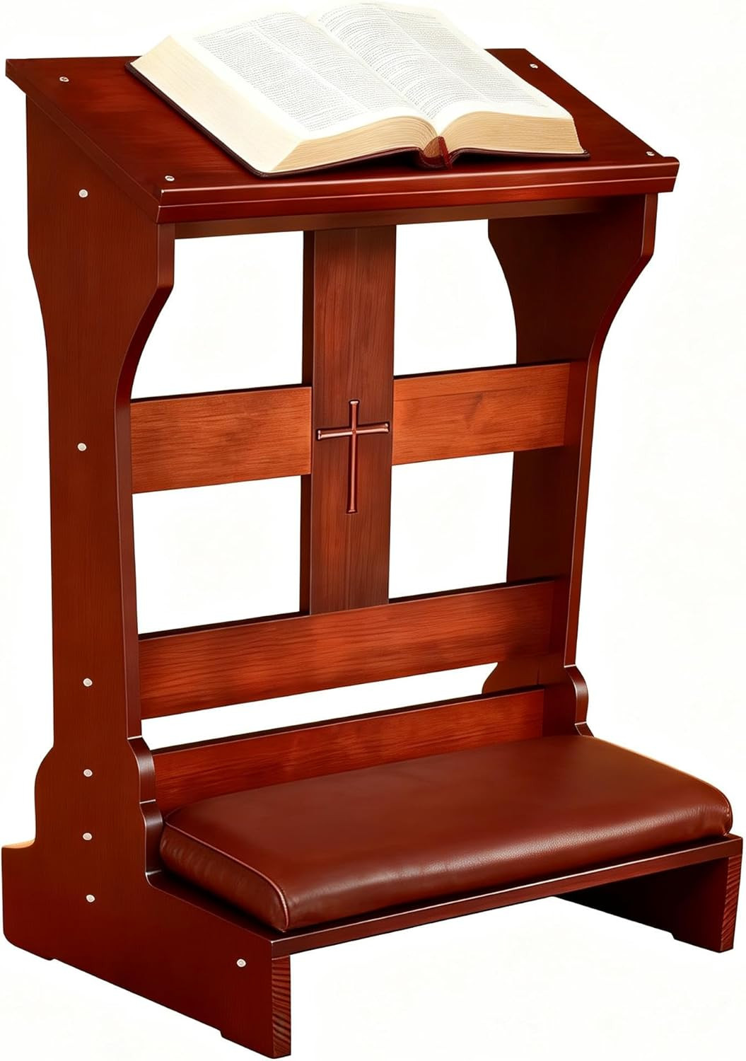 Padded Wood Prayer Bench with Cushion – Kneeler for Home & Church