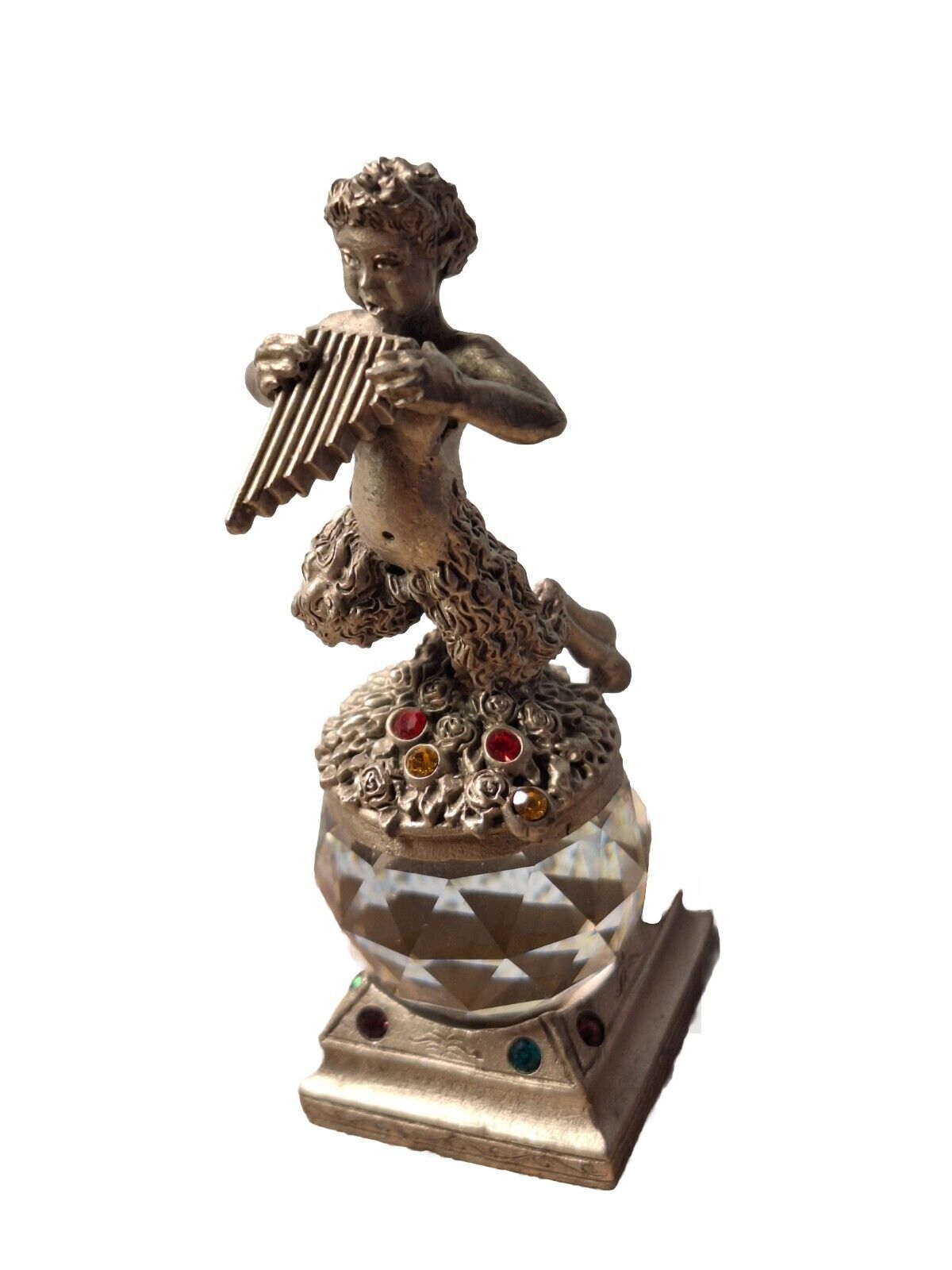 Unique  Figural Satur Centaur Pan Playing Flute Figurine Statue Jewled Crystal 
