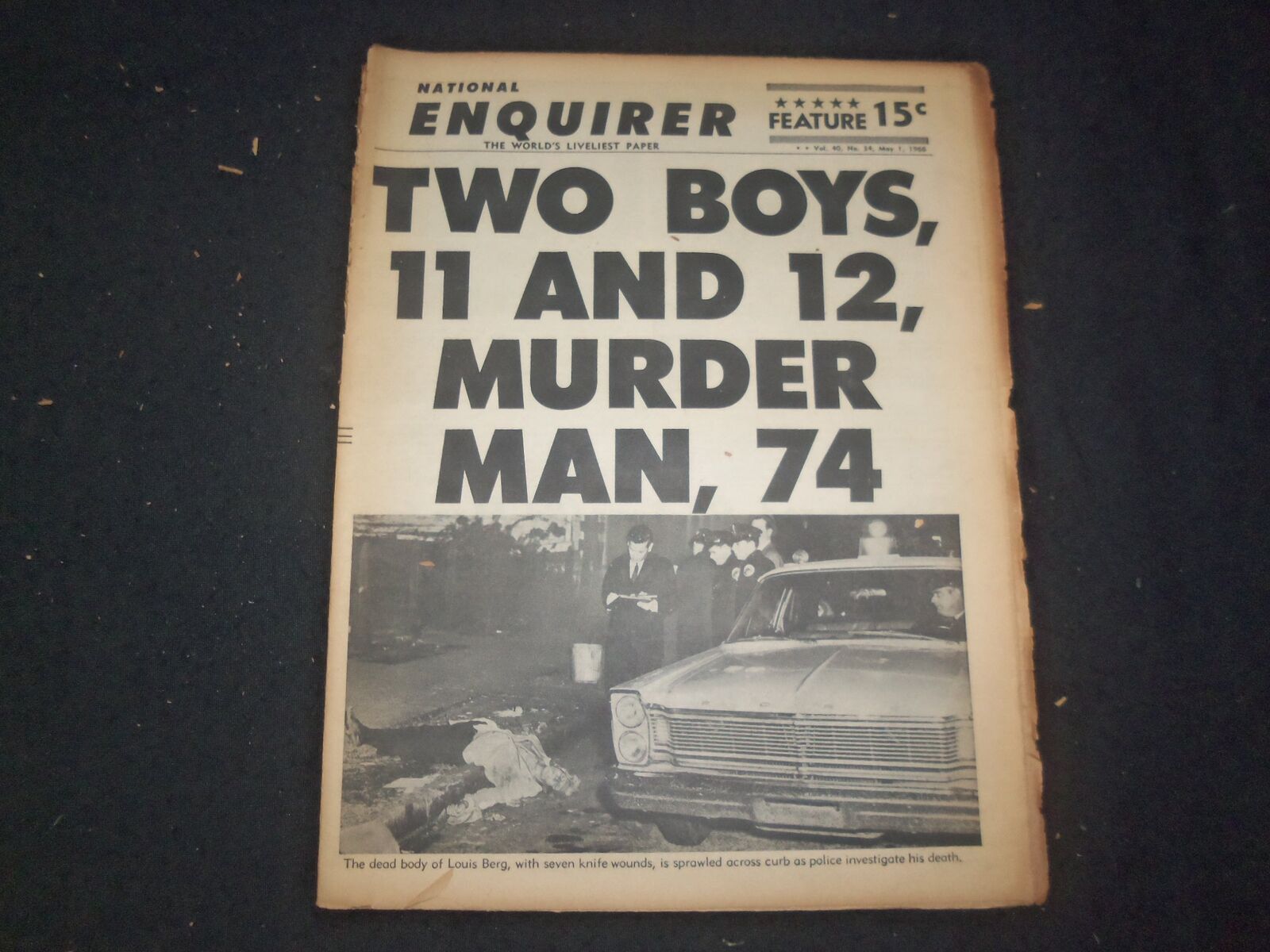 1966 MAY 1 NATIONAL ENQUIRER NEWSPAPER - TWO BOYS MURDER MAN, 74 - NP 7411