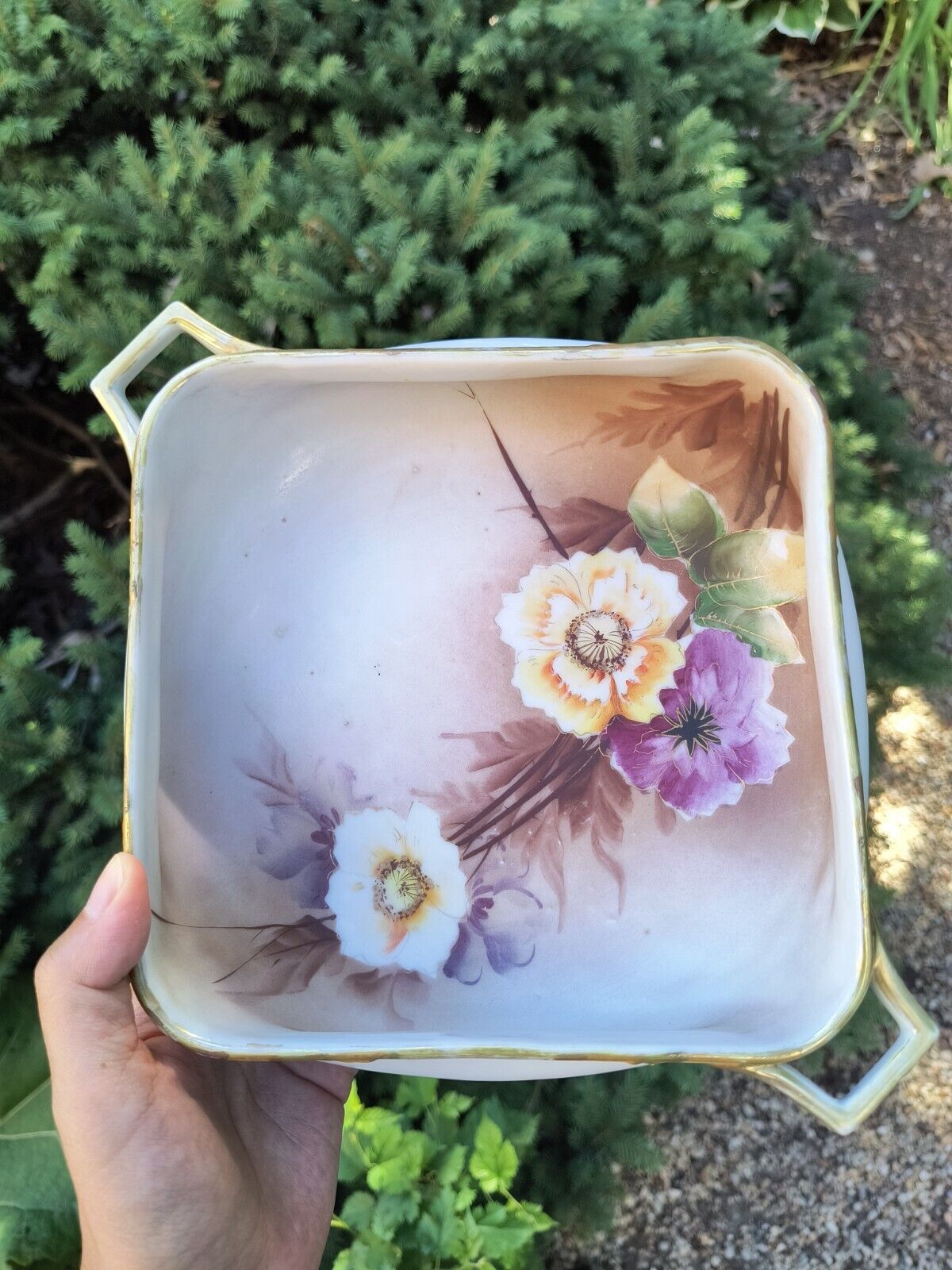 Nippon Studio Art Bowl Dish Purple Flower Antique Decor RARE MADE IN JAPAN GREAT