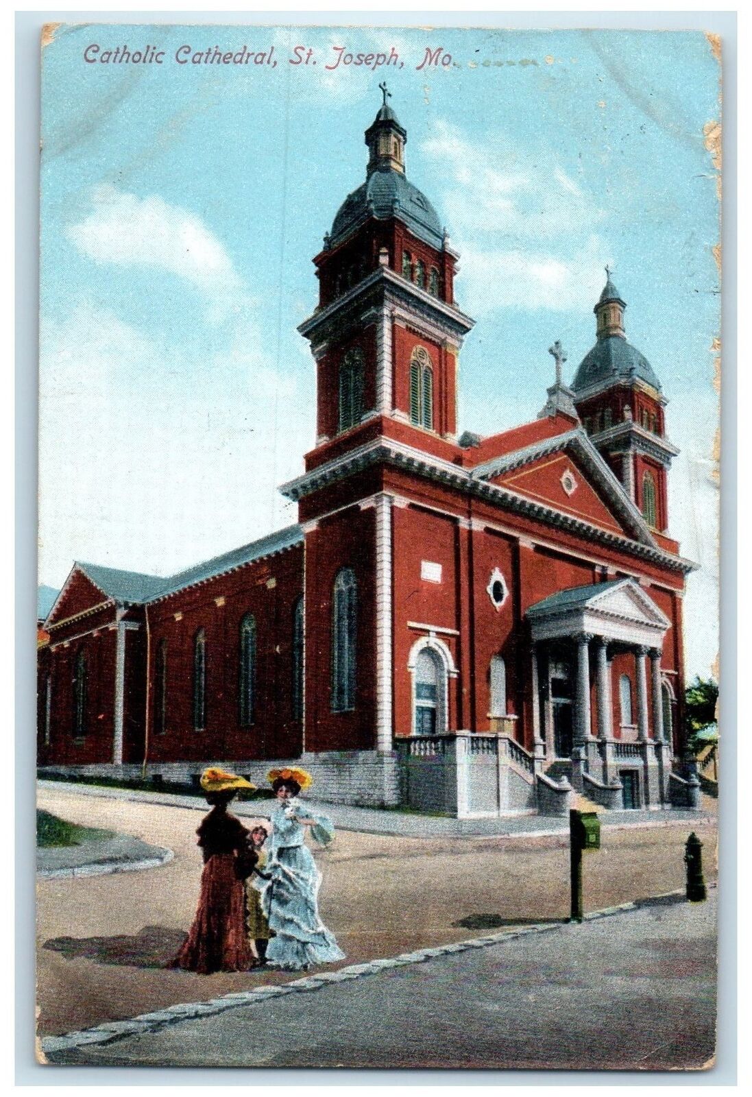 1909 Catholic Cathedral Exterior Roadside St. Joseph Missouri MO Posted Postcard