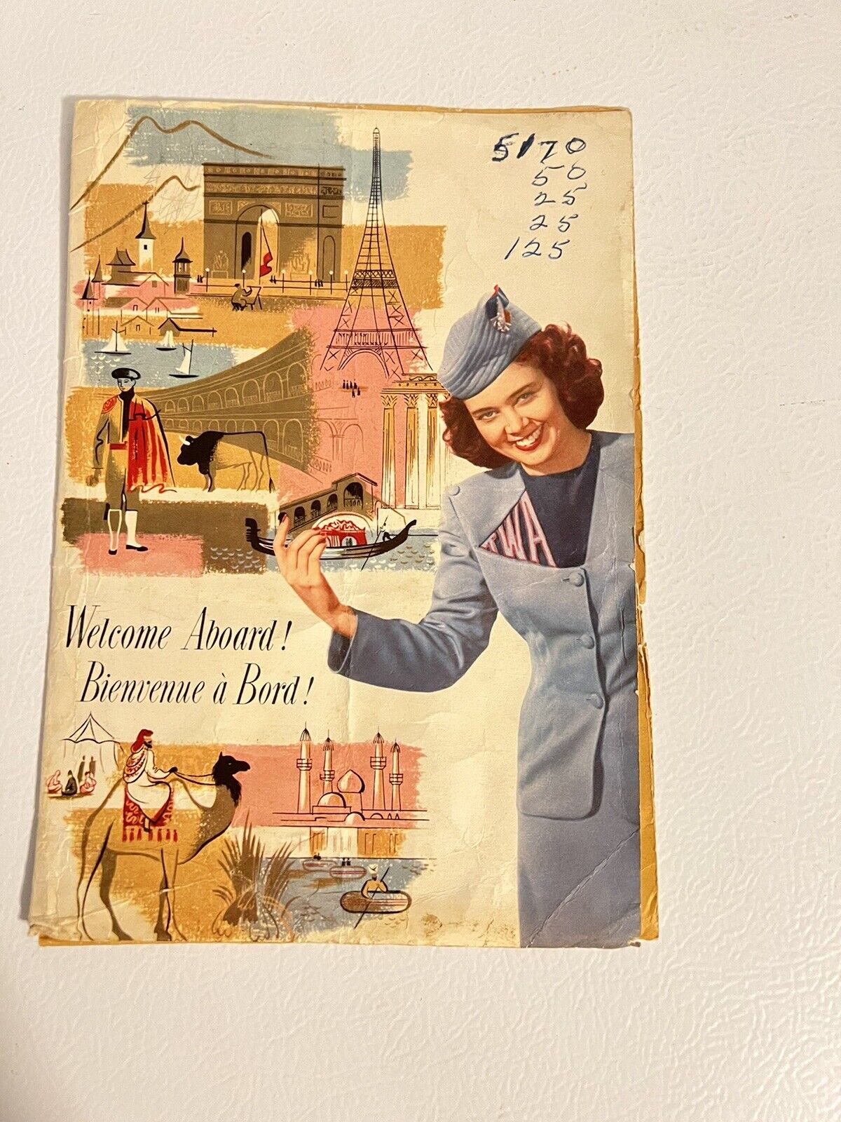 VINTAGE 1950's TWA TRANS WORLD AIRLINES WELCOME ABOARD SLEEVE Folder