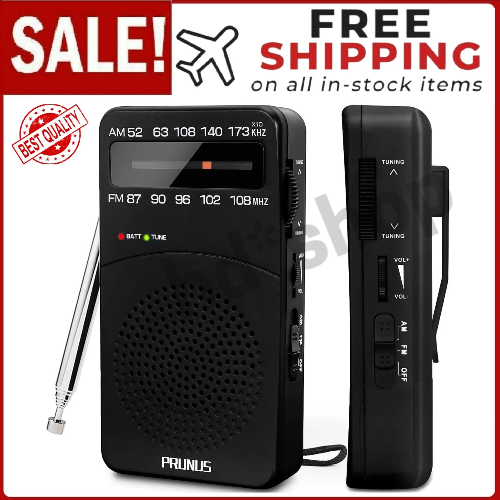 Portable AM FM Radio Compact Transistor Radio Pocket Radio BLACK