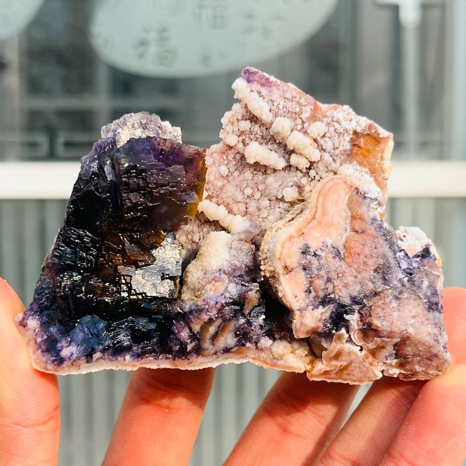 165g  Natural Transparen QR code Purple Fluorite Quartz Crystal Mineral Specimen