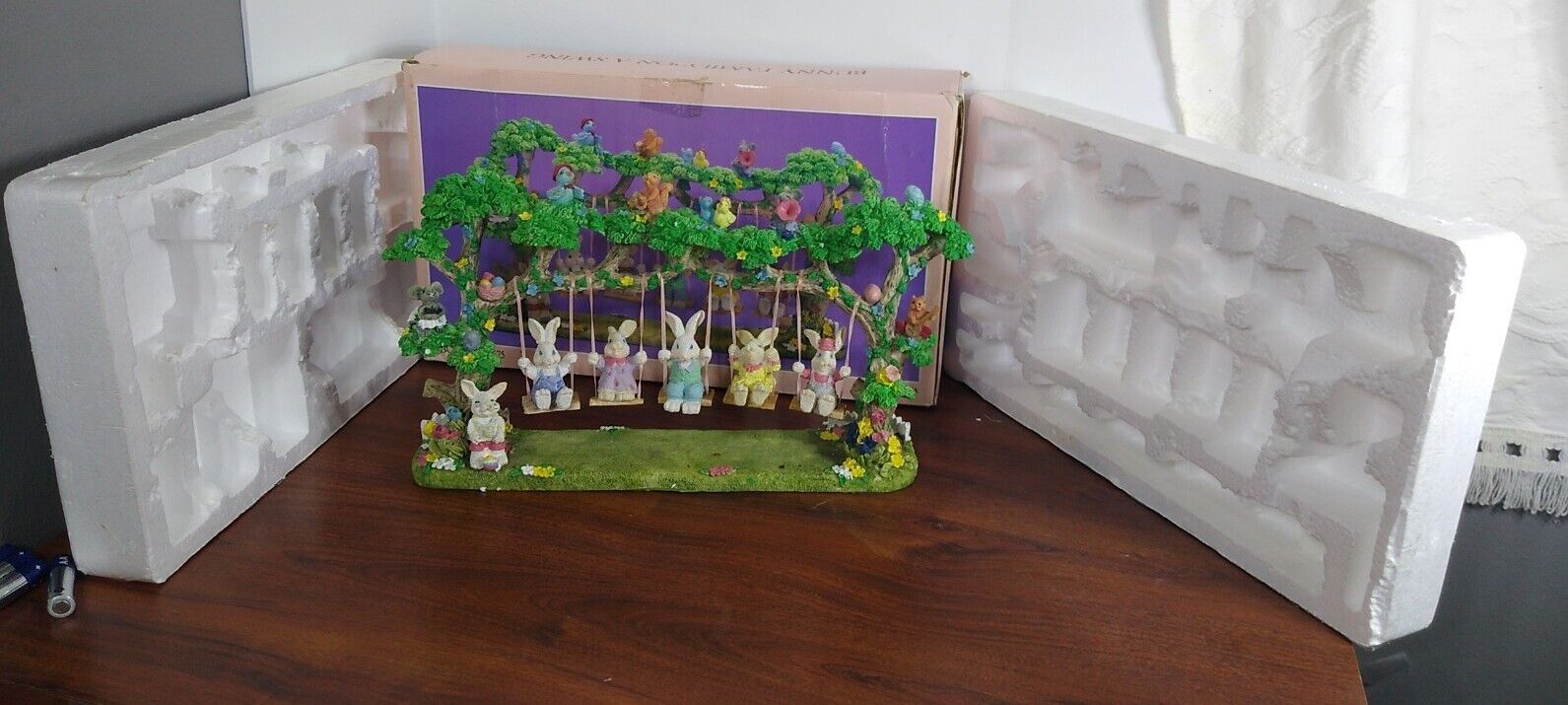 Vintage Jaimy Bunny Family On  A Swing Easter Spring Holiday Decor. .