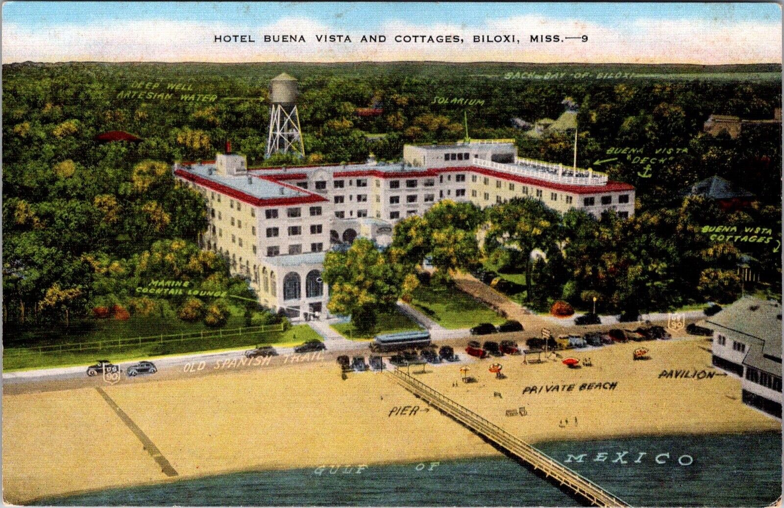 Postcard Hotel Buena Vista Cottages Biloxi Mississippi Gulf Beach Water Tower