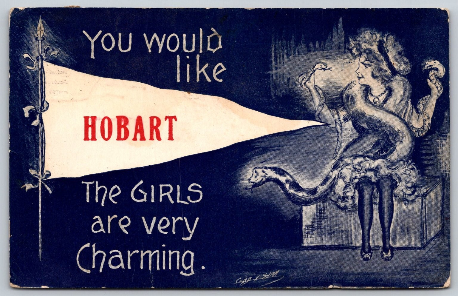 Vintage 1913 Hobart Charming Girls Postcard by Cobb Shinn T.P. & Co. C201