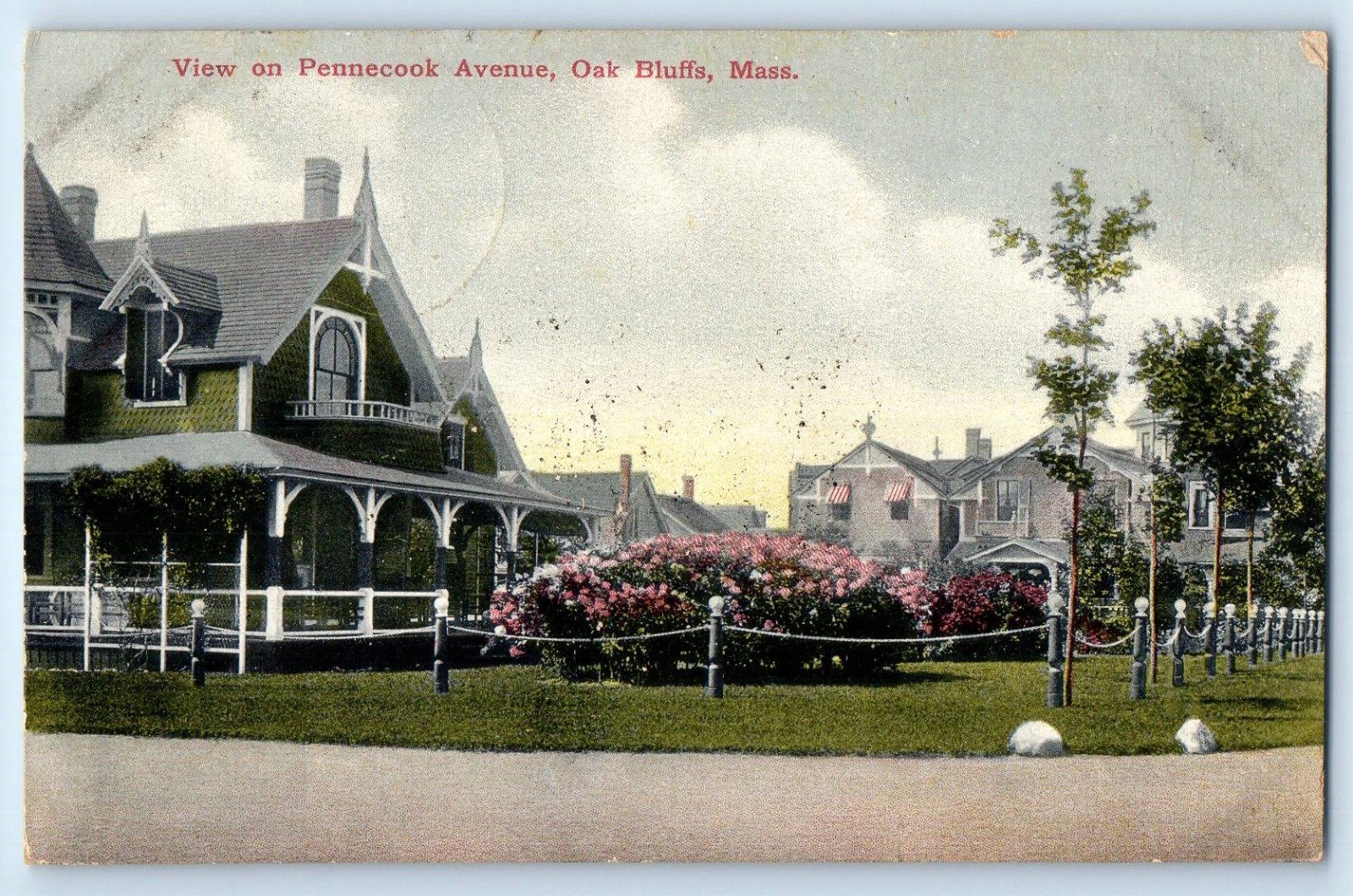 1909 Oak Bluffs Massachusetts MA Vintage Postcard View Pennecook Avenue Building