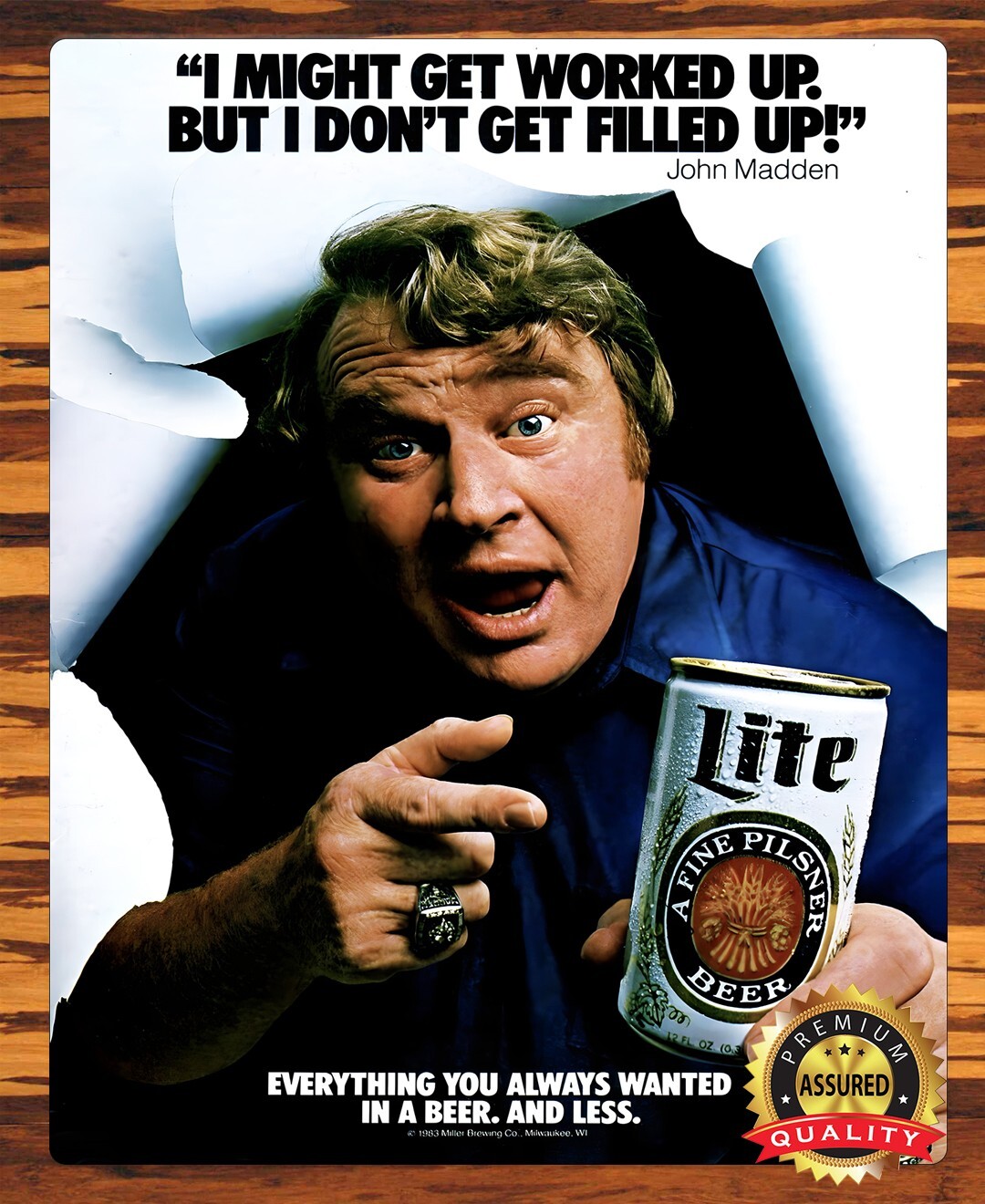 Miller Lite John Madden Premium Aluminum Metal Sign 11 x 14 Bar Decor Mancave