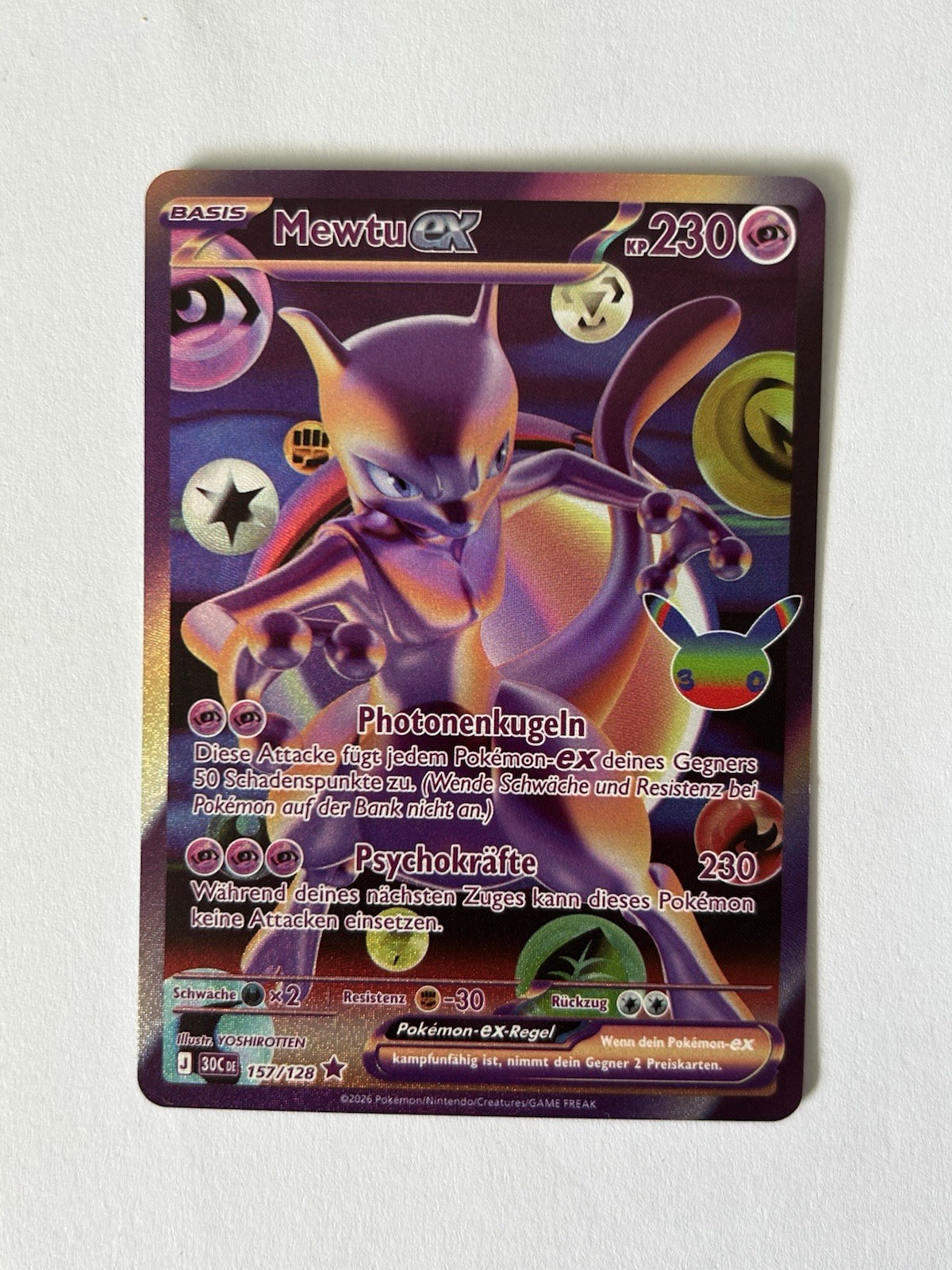 Pokemon 30th anniversary Mewtwo ex 157/128 Rare Holo English Chrime RGB German