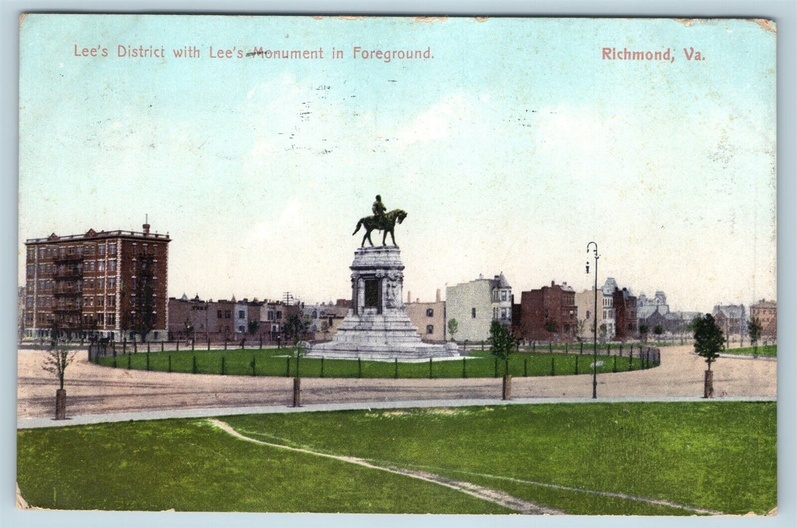 Postcard VA Richmond Lee's District Robert E Lee Confederate Monument 1909 AD13