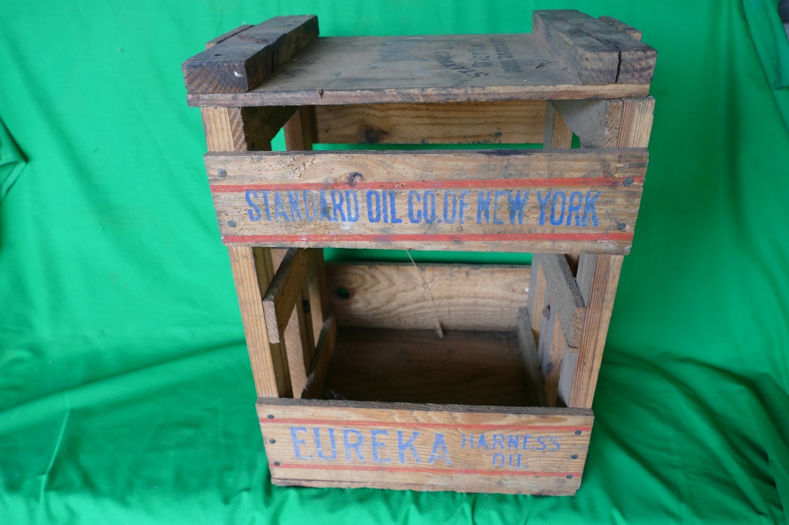 antique advertising storage box Eureka Standard Harness oil Burlington Vermont