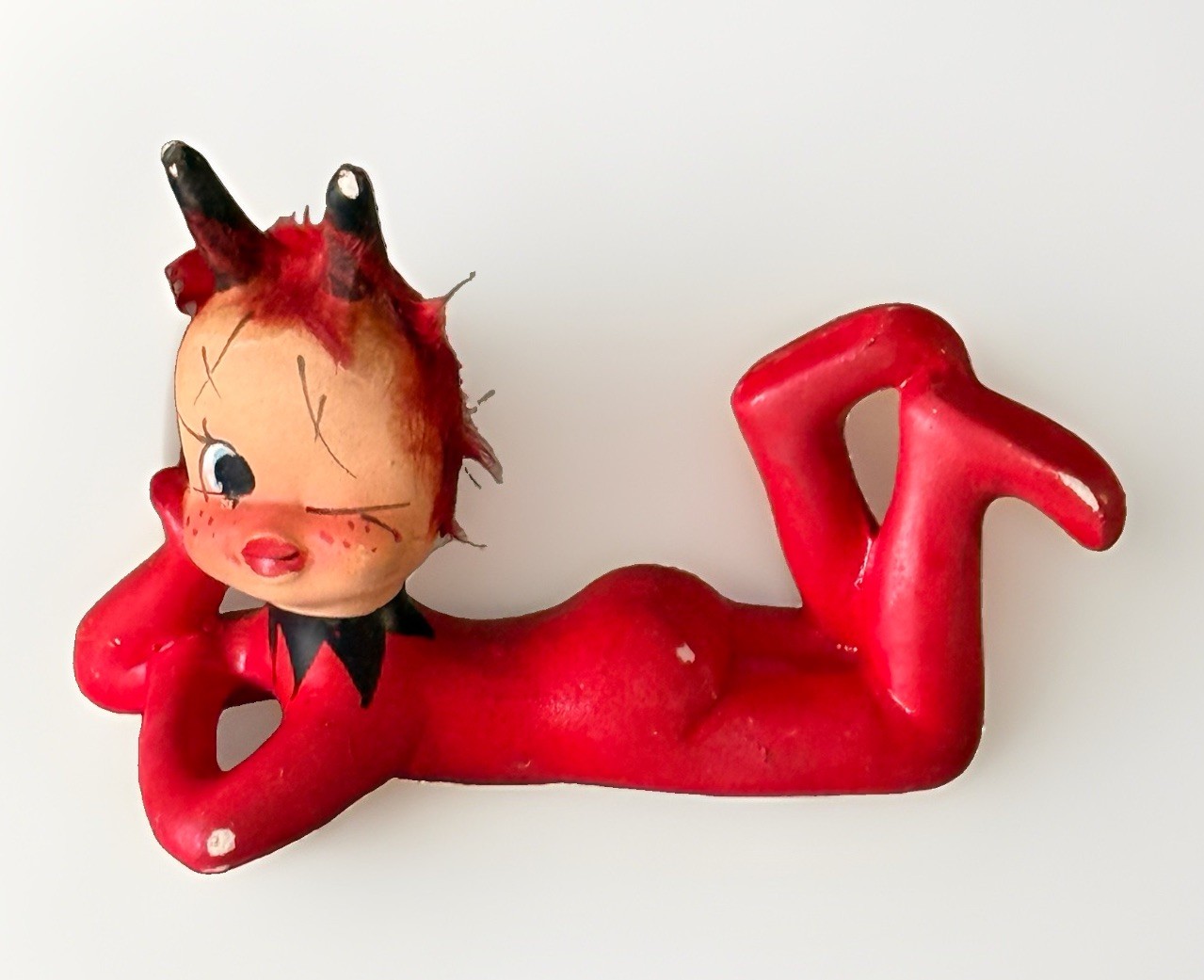 Vintage Enesco Rita the Red Imp Devil Pixie Elf Winking Figurine - MCM Kitsch