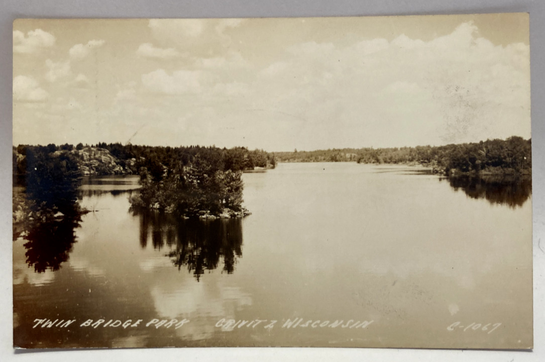 RPPC Twin Bridge Park, Crivitz Wisconsin WI Vintage Real Photo Postcard