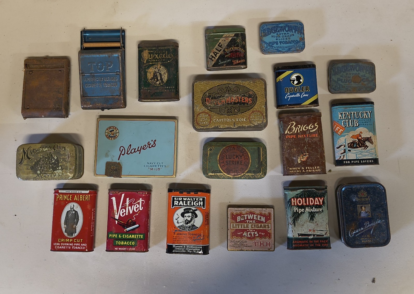 Vintage Empty Tobacco Tin Collection: Lot Of 19 Tins Varying Condition & Brands.