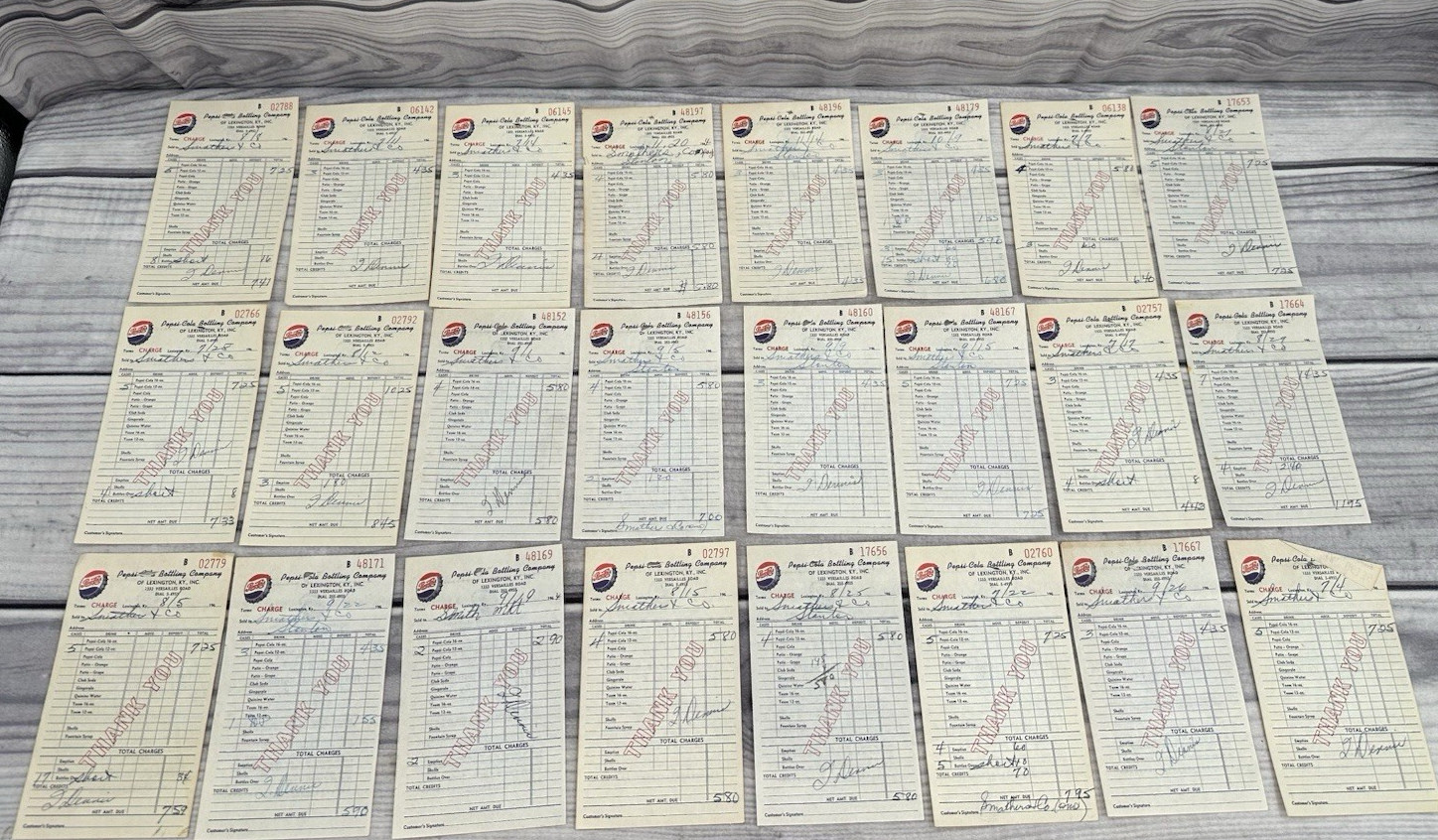 LOT OF 24 VTG 1960\'s PEPSI COLA BOTTLING COMPANY RECEIPTS LEXINGTON KY  EPHEMRA