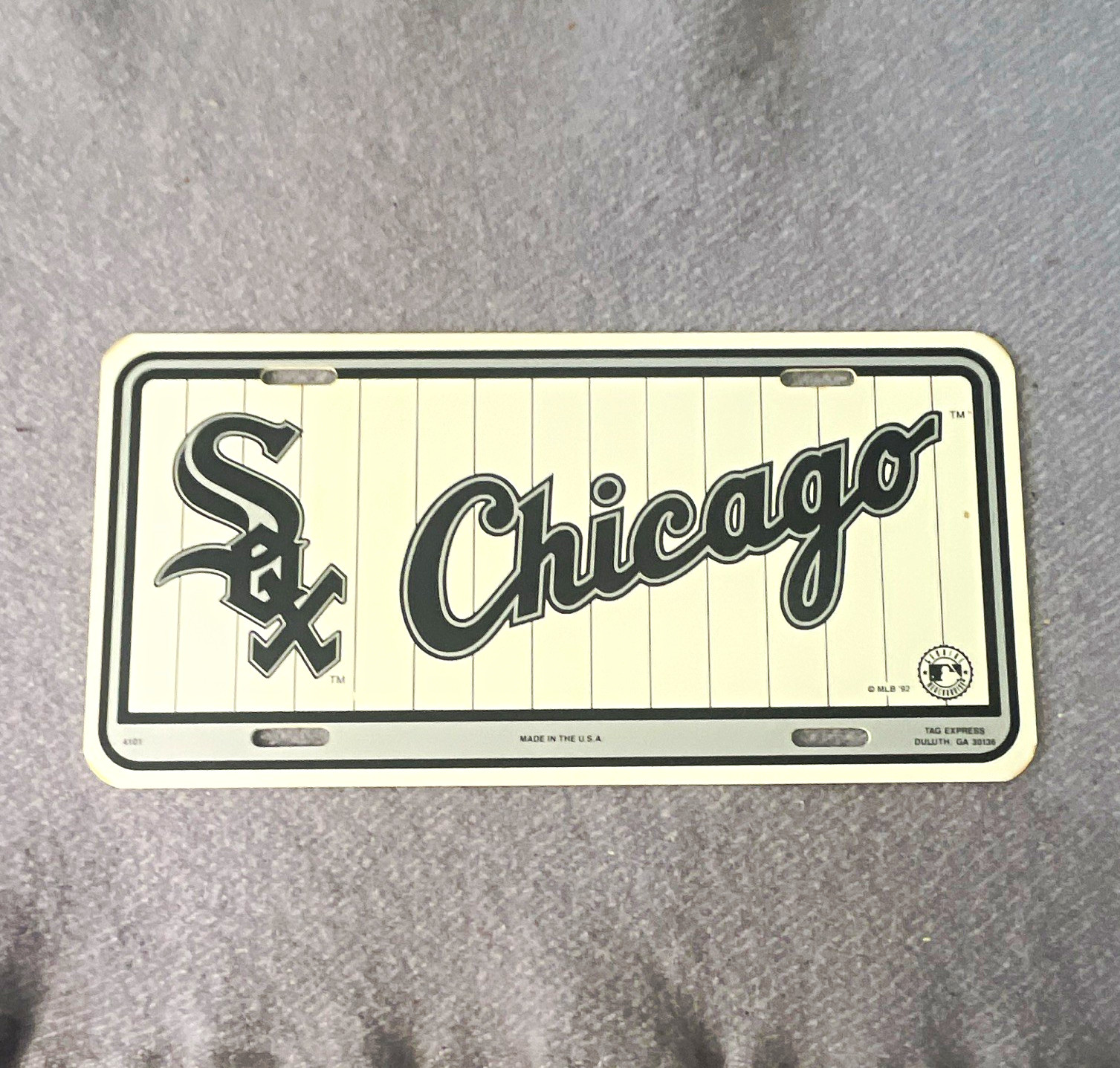 Vintage Chicago White Sox MLB License Plate Tag Express Baseball Pinstripe USA