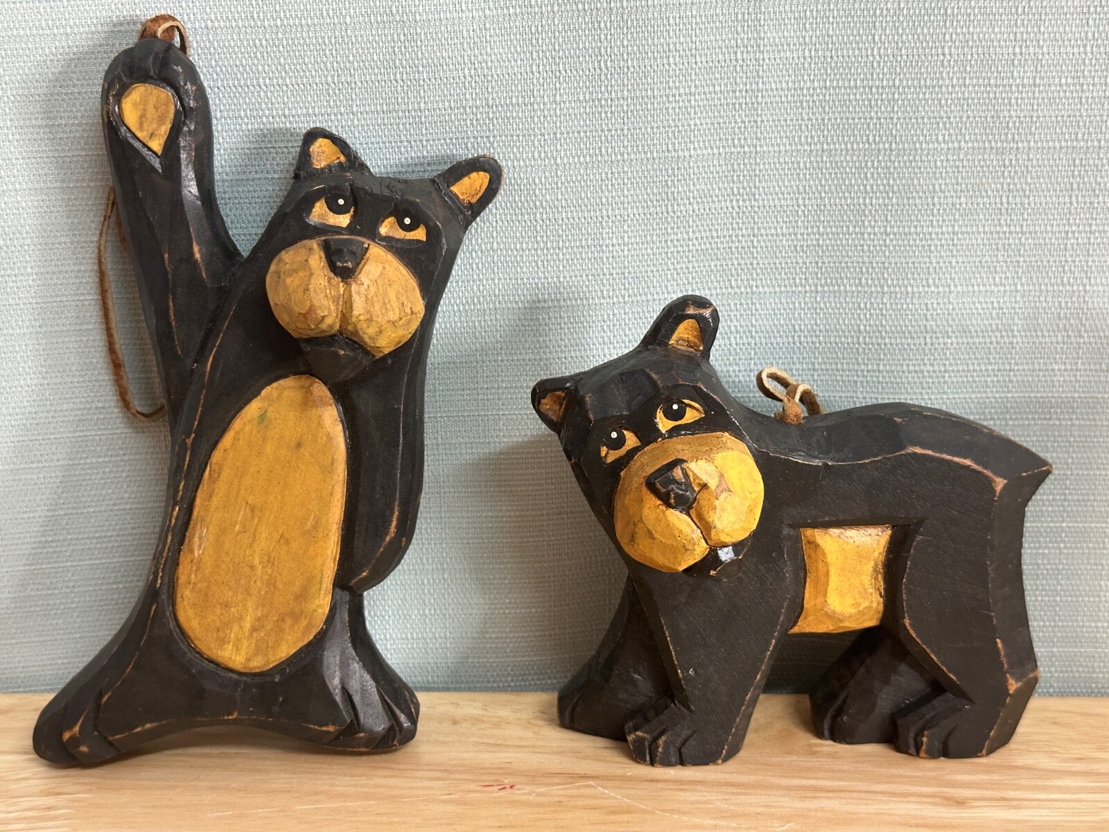 2 Pc Vintage Teddy Bear Hand Carved Solid Wood - Very Arts & Craft Style 6.5” 2 Pc Vintage Teddy Bear Hand Carved Solid Wood - Very Arts & Craft Style 6.5”