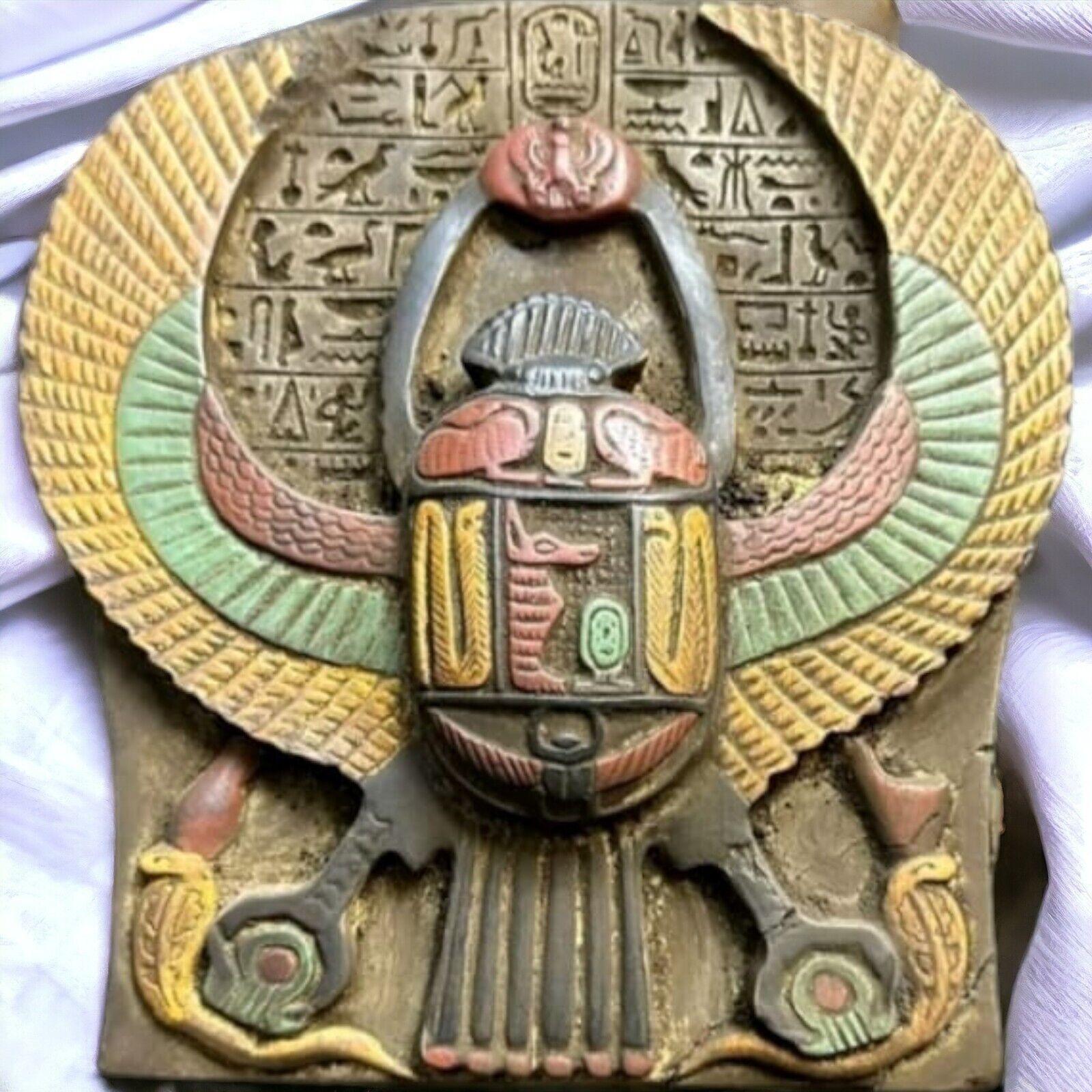 UNIQUE ANCIENT EGYPTIAN ANTIQUITIES Colorful Scarab Beetle Winged Egypt Rare BC
