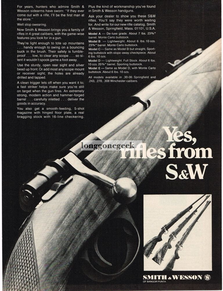 1968 SMITH & WESSON Rifles Vintage Ad 