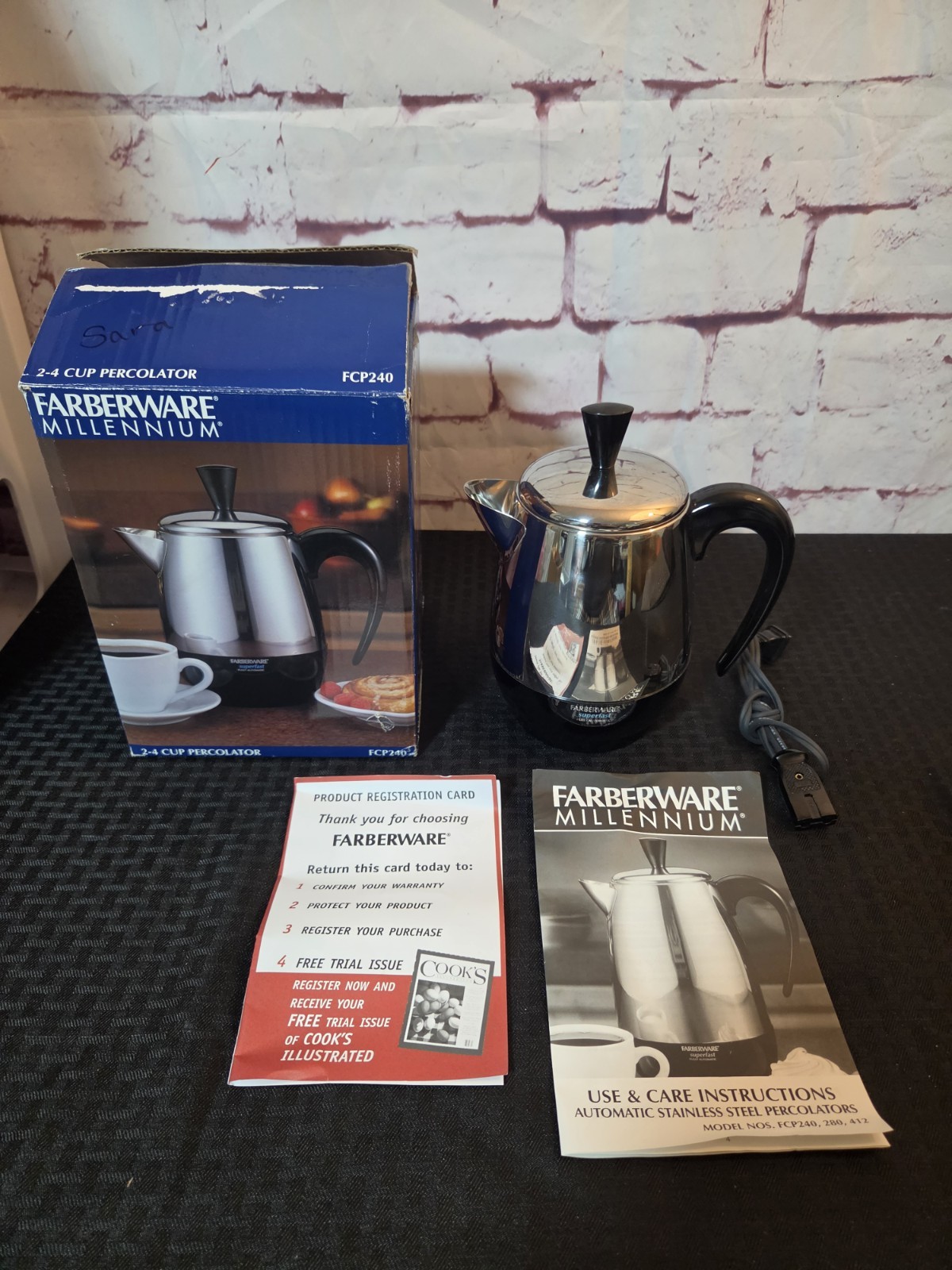 Farberware Millenium Coffee Percolator FCP240 Stainless Steel Basket Automatic