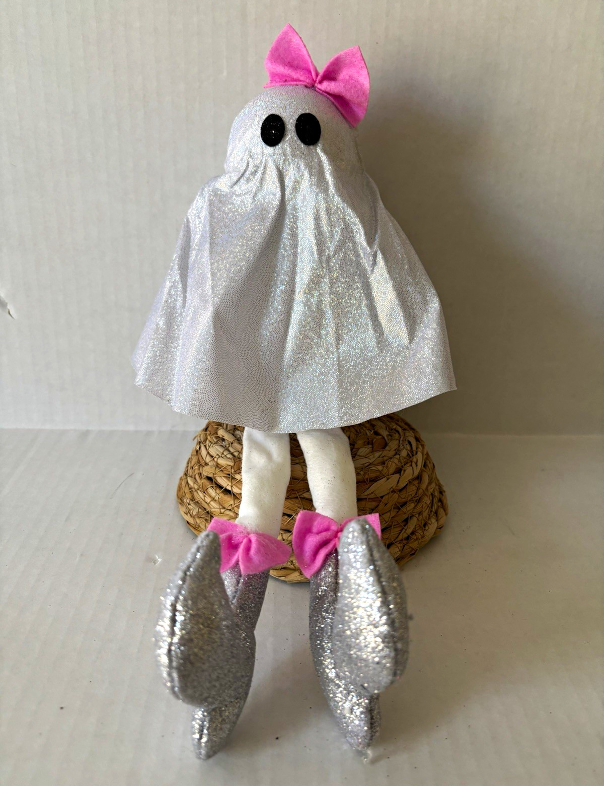 Ashland Halloween Ghost Figurine Tabletop Glitter Decor 8in Silver Pink