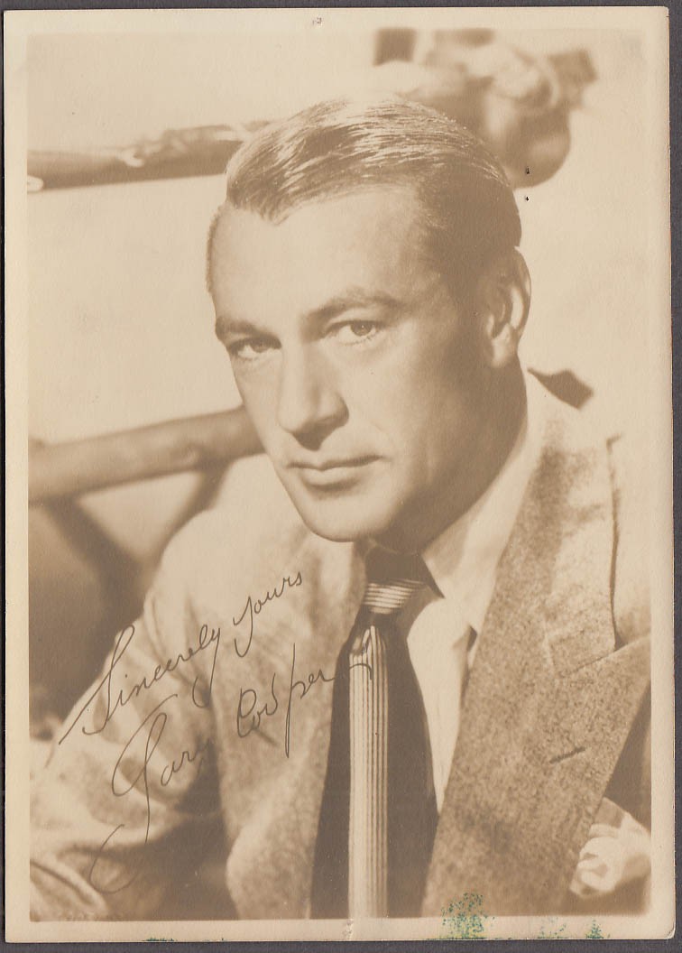 Actor Gary Cooper studio publicity photo 1950s facsimile autograph