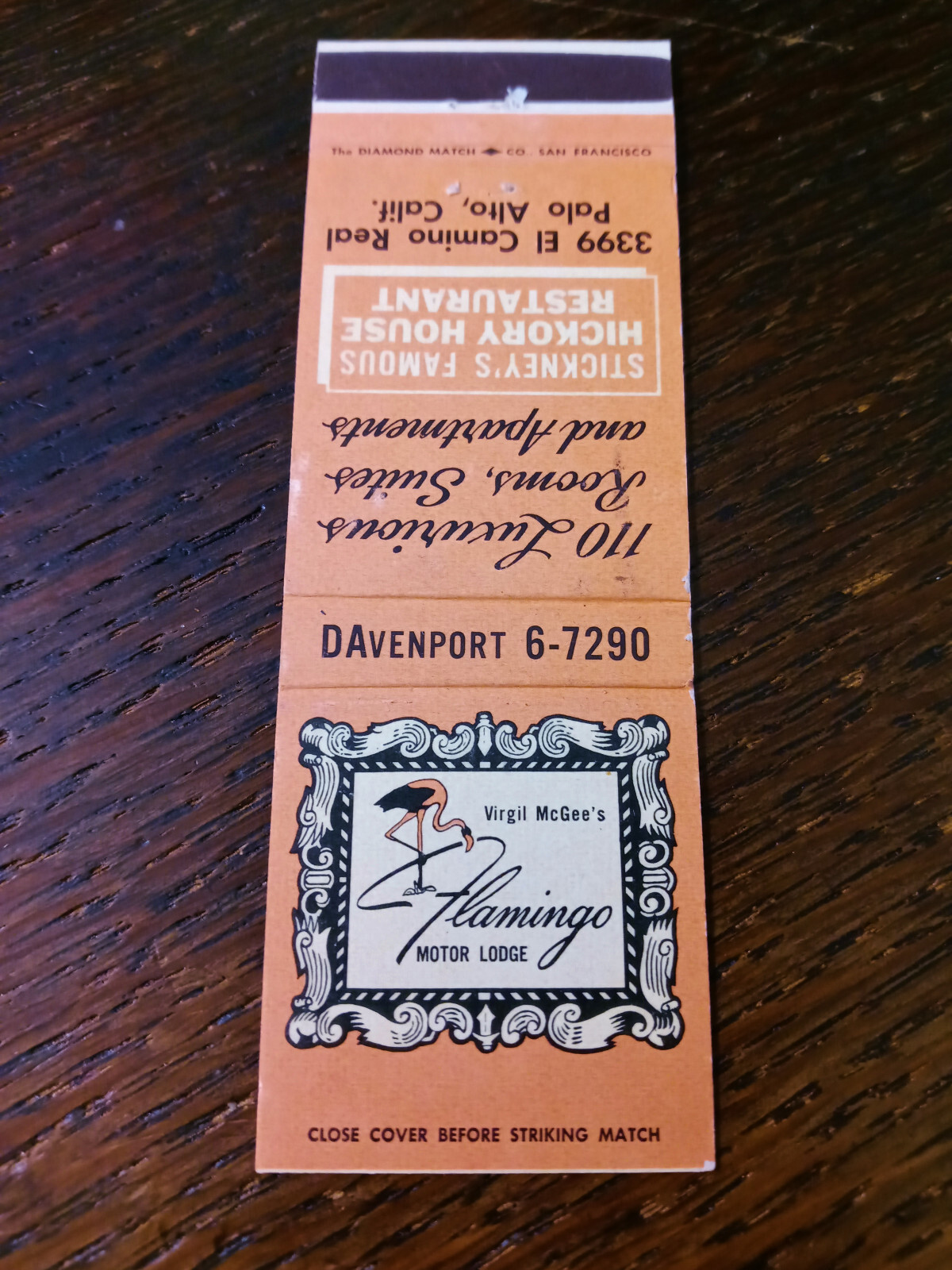 Vintage Matchcover: Stickney\'s Restaurant, Flamingo Motor Lodge, Palo Alto, CA Vintage Matchcover: Stickney\'s Restaurant, Flamingo Motor Lodge, Palo Alto, CA