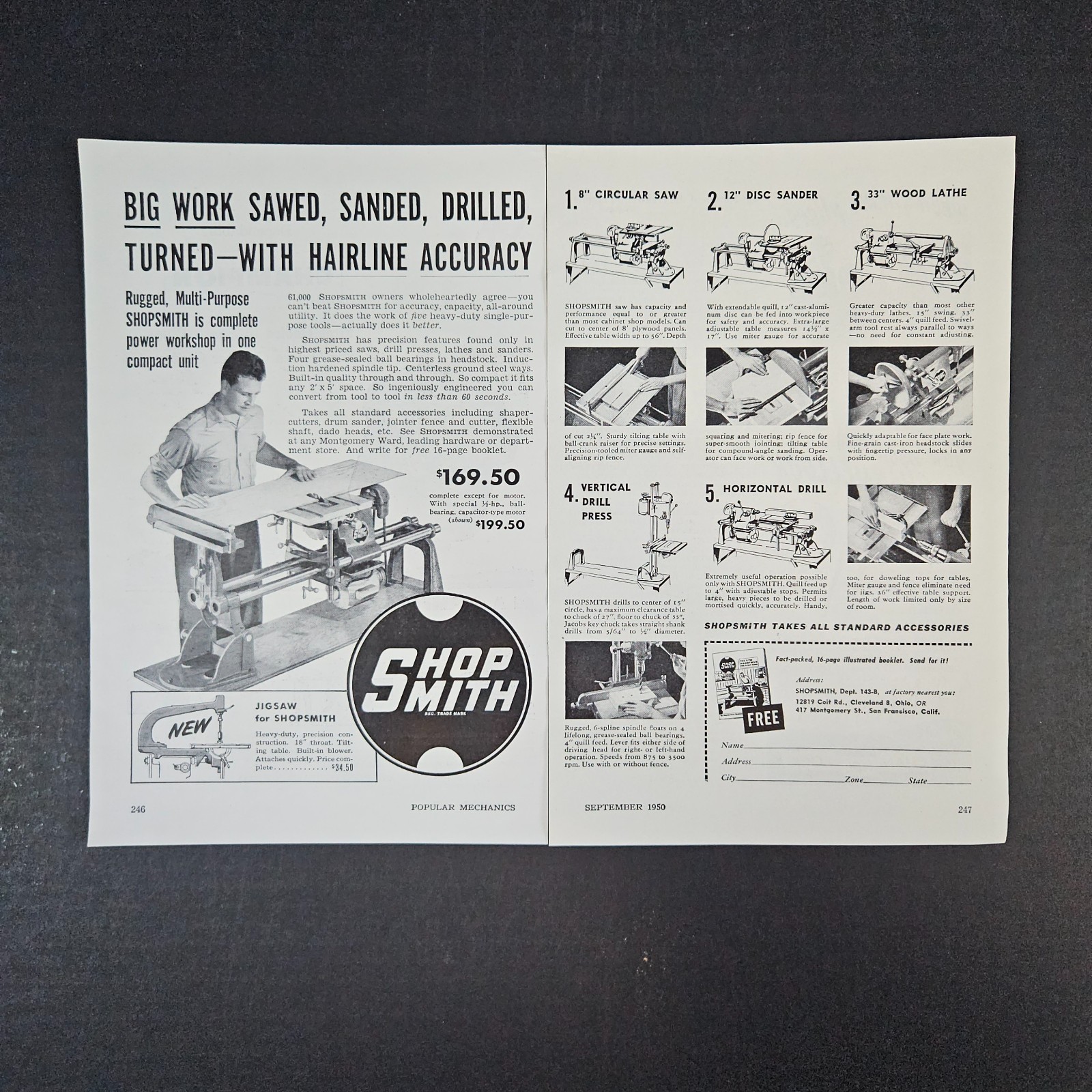1950 Shopsmith 2-Page Power Tool Vintage Print Ad Cleveland OH Multi-Purpose 1950 Shopsmith 2-Page Power Tool Vintage Print Ad Cleveland OH Multi-Purpose