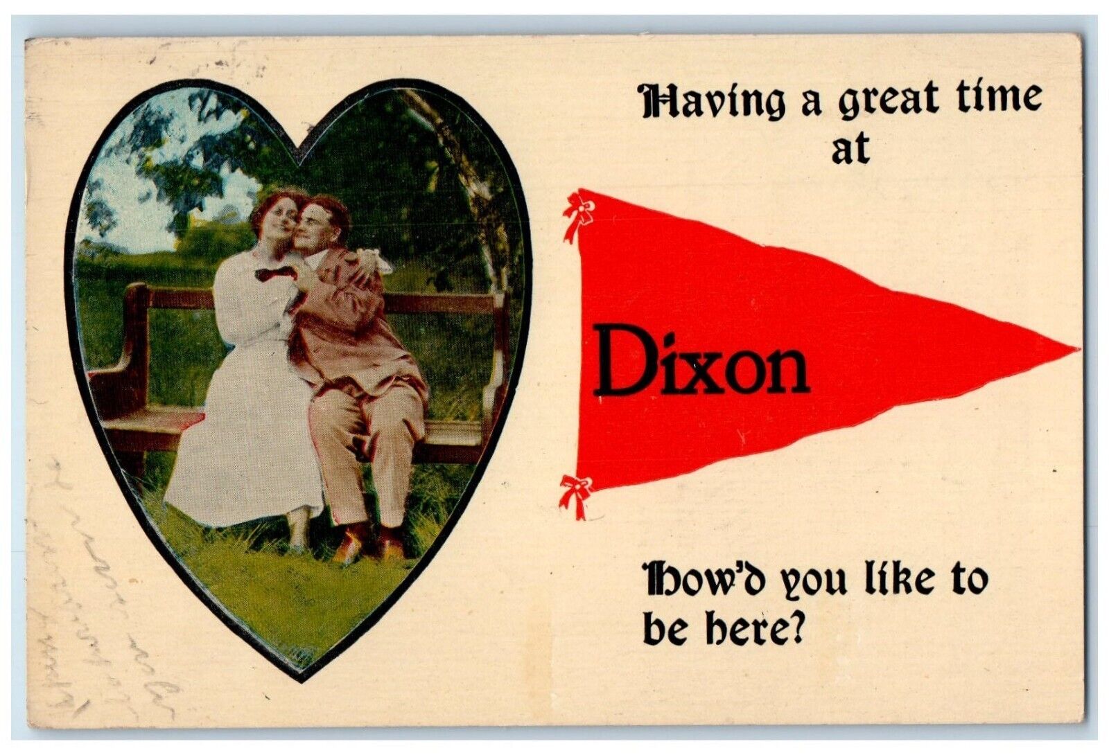 1914 Sweet Couple Hugging In Bench Having A Great Time Pennant Dixon CA Postcard