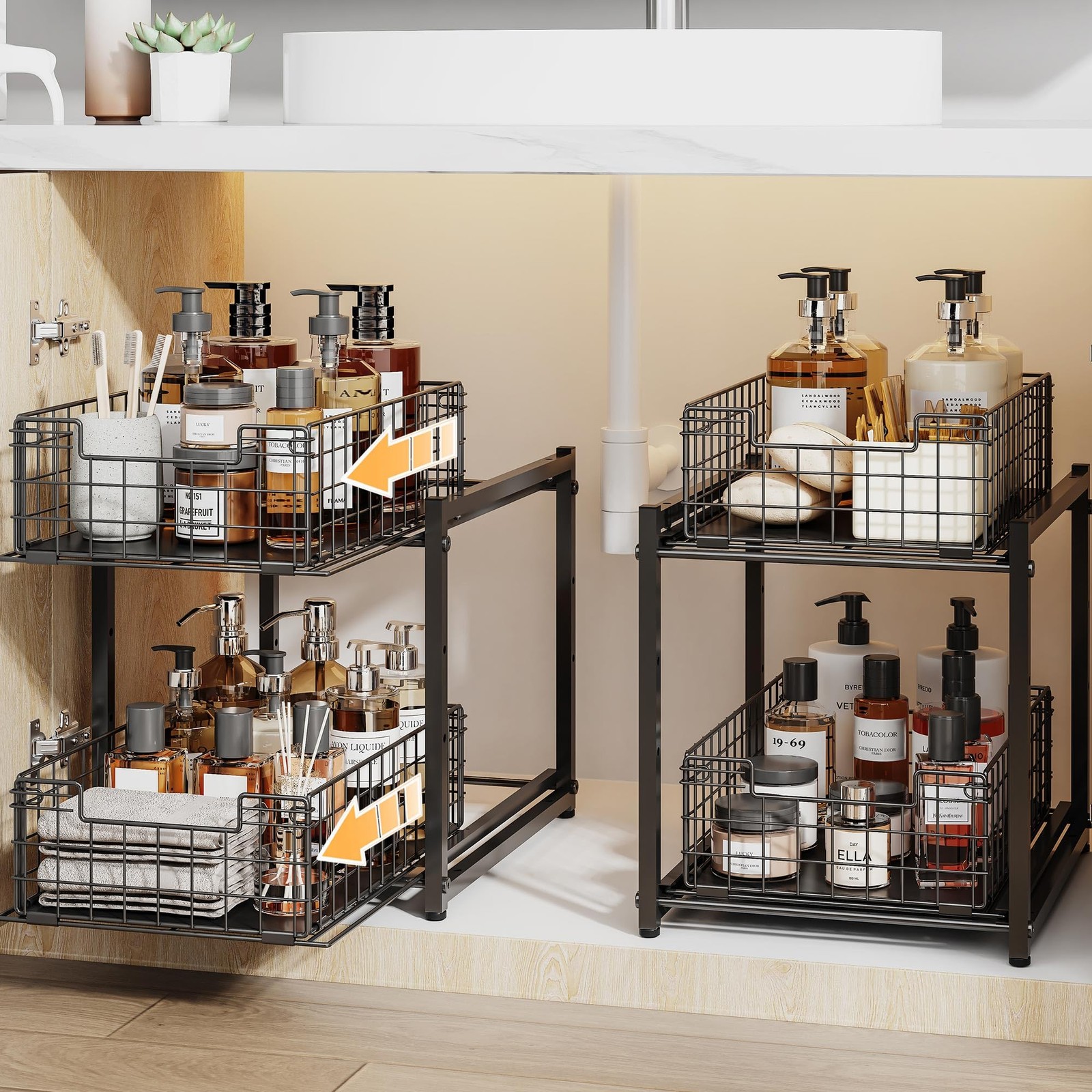 Under Sink Organizer, 2-Tier Pull Out Cabinet Organizer 2 Pack