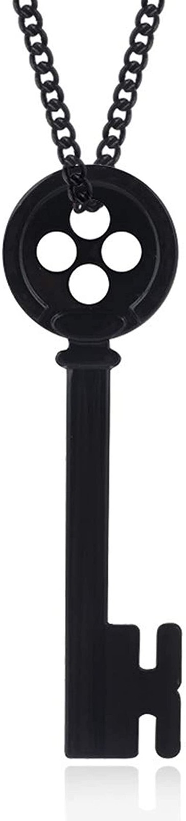 Coraline Button Key Pendant Chain Necklace - Black (0.45 oz) Coraline Button Key Pendant Chain Necklace - Black (0.45 oz)