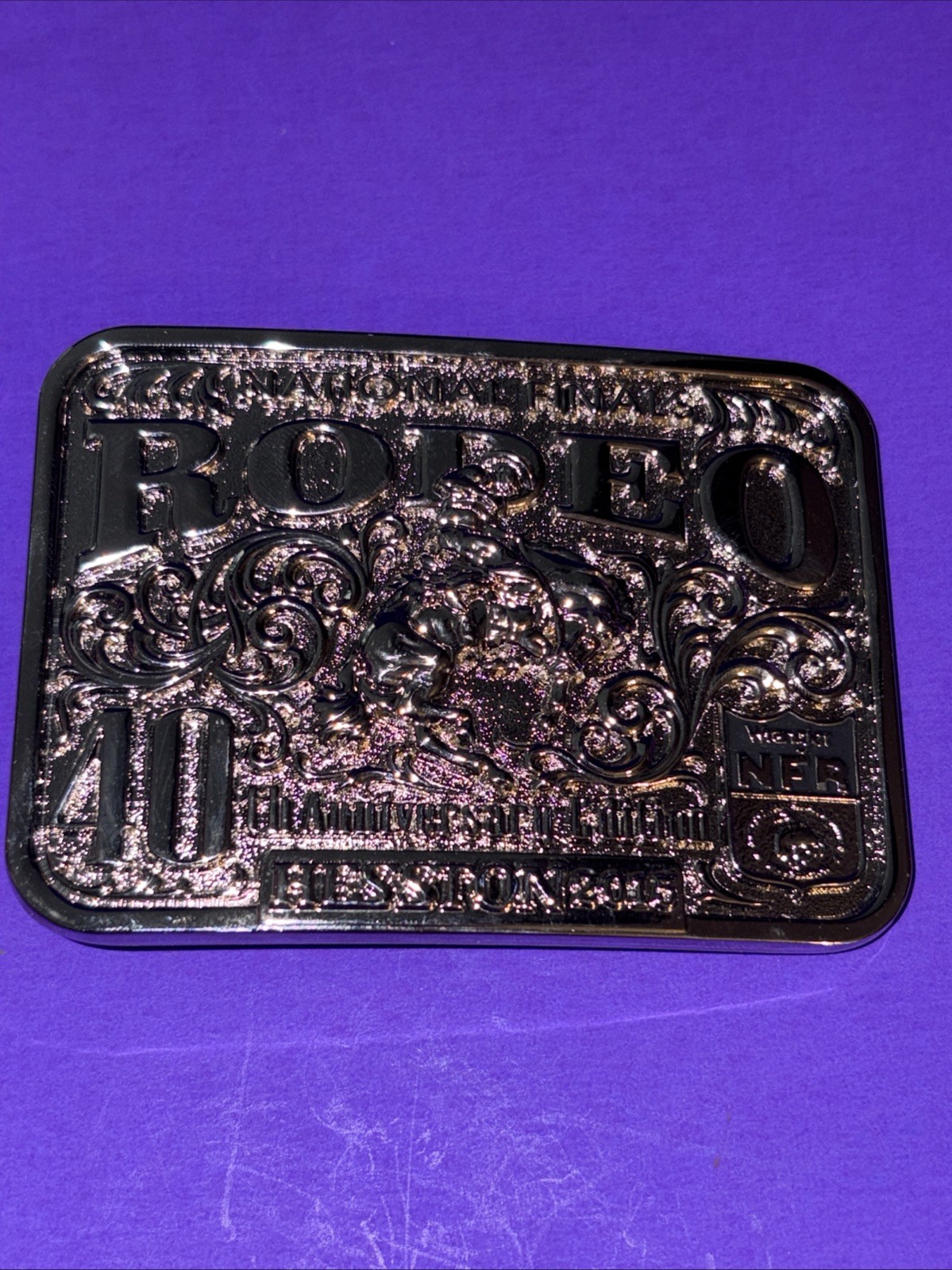 2015 40th Anniversary Hesston Rodeo Belt Buckle Montana Silversmiths Silver tone