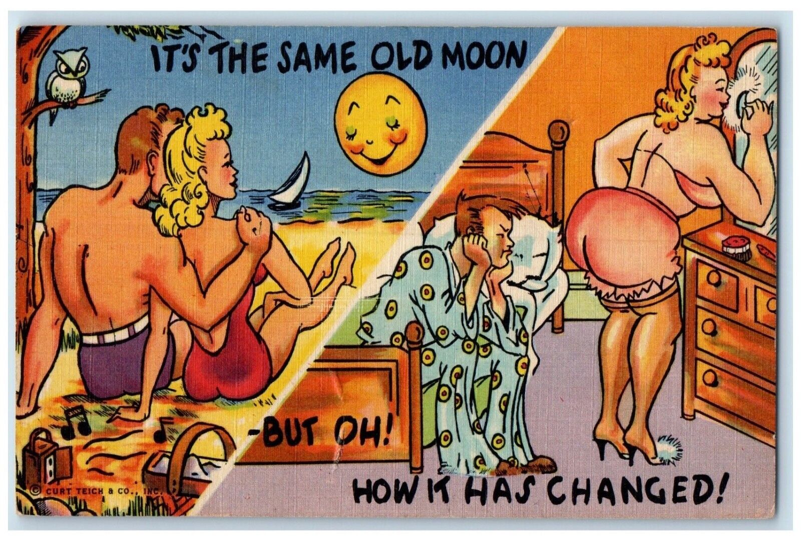c1930\'s Couple Romance It\'s The Same Old Moon How It Has Changed Postcard