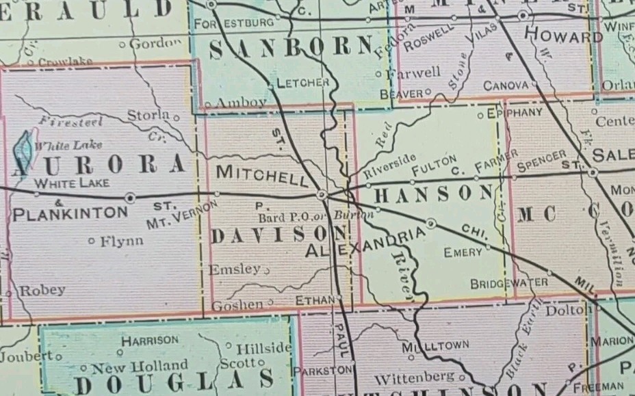 Vintage 1904 SOUTH DAKOTA Map 22