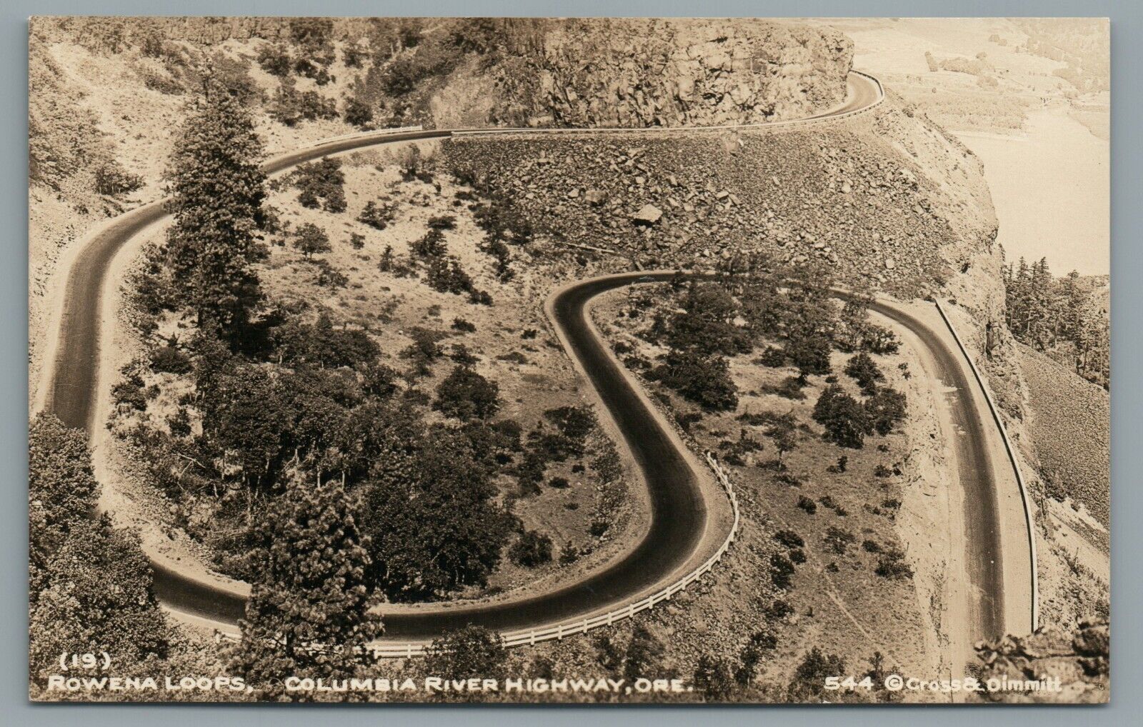 Rowena Loops Columbia River Highway Oregon Aerial Photo Vintage RPPC Postcard