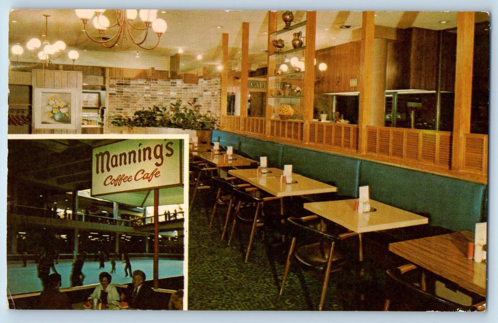 Tigard Oregon OR Postcard Manning\'s At Lloyd Center Coffee Cafe Interior c1960\'s