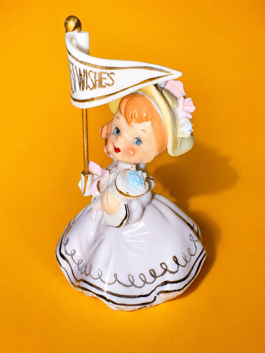 π₯³ CUTE Vintage Birthday 1950s Flag Girl Figurine HTF Rare Napco Norcrest π₯³ CUTE Vintage Birthday 1950s Flag Girl Figurine HTF Rare Napco Norcrest