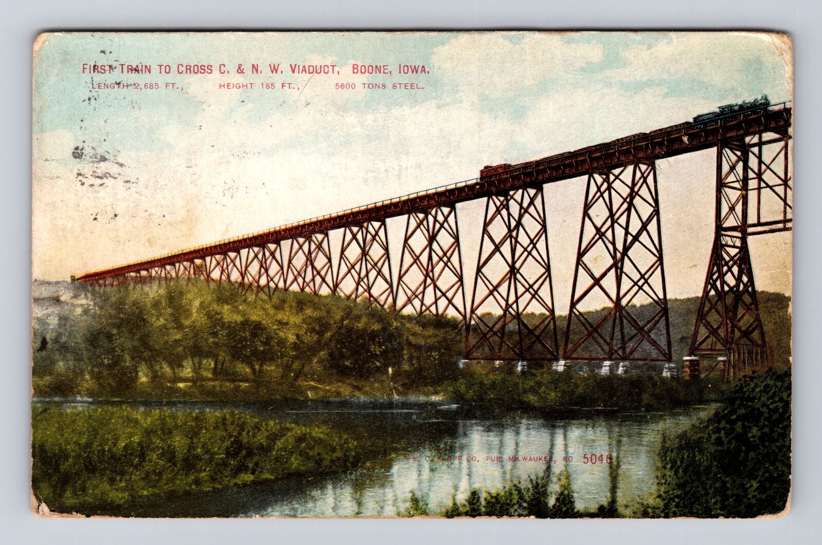 Boone IA-Iowa, First Train To Cross Viaduct, Antique, Vintage c1910 Postcard