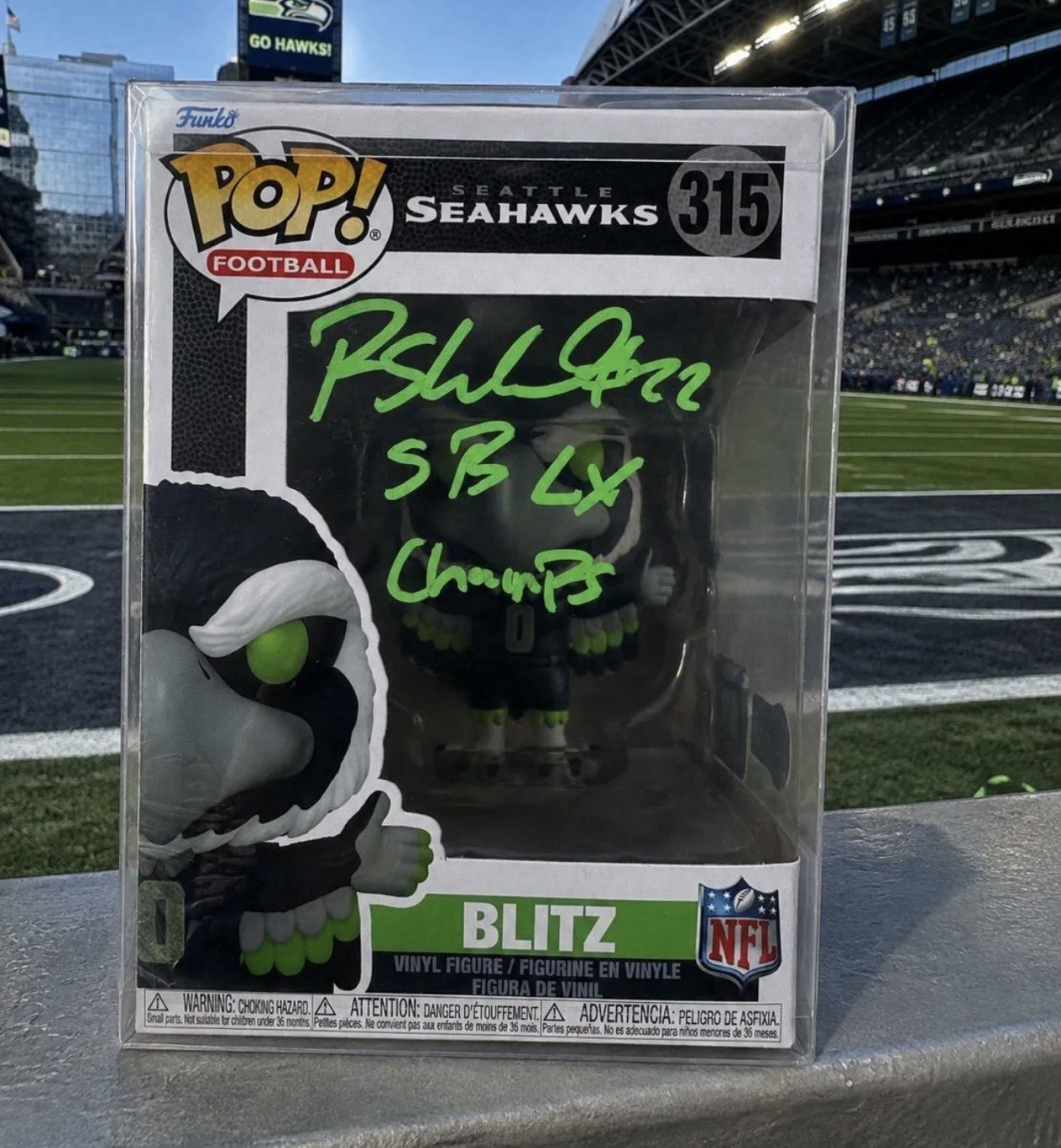 Rashid Shaheed Signed Seattle Seahawks Blitz Funko Pop #315 BAS SB LX Champs