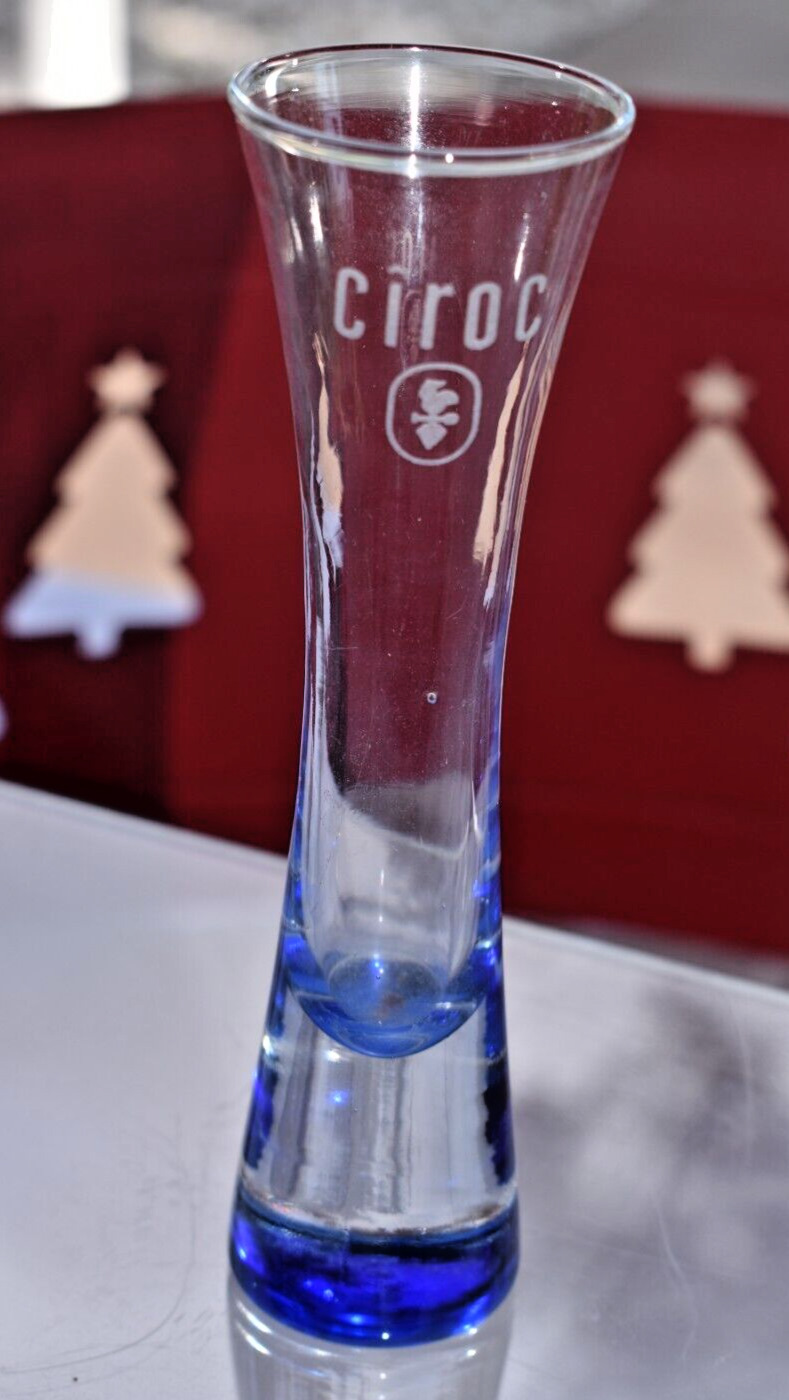 Rare Vintage CIROC VODKA 6.25” Shot Glass Cobalt Blue Weighted Etched Logo Italy