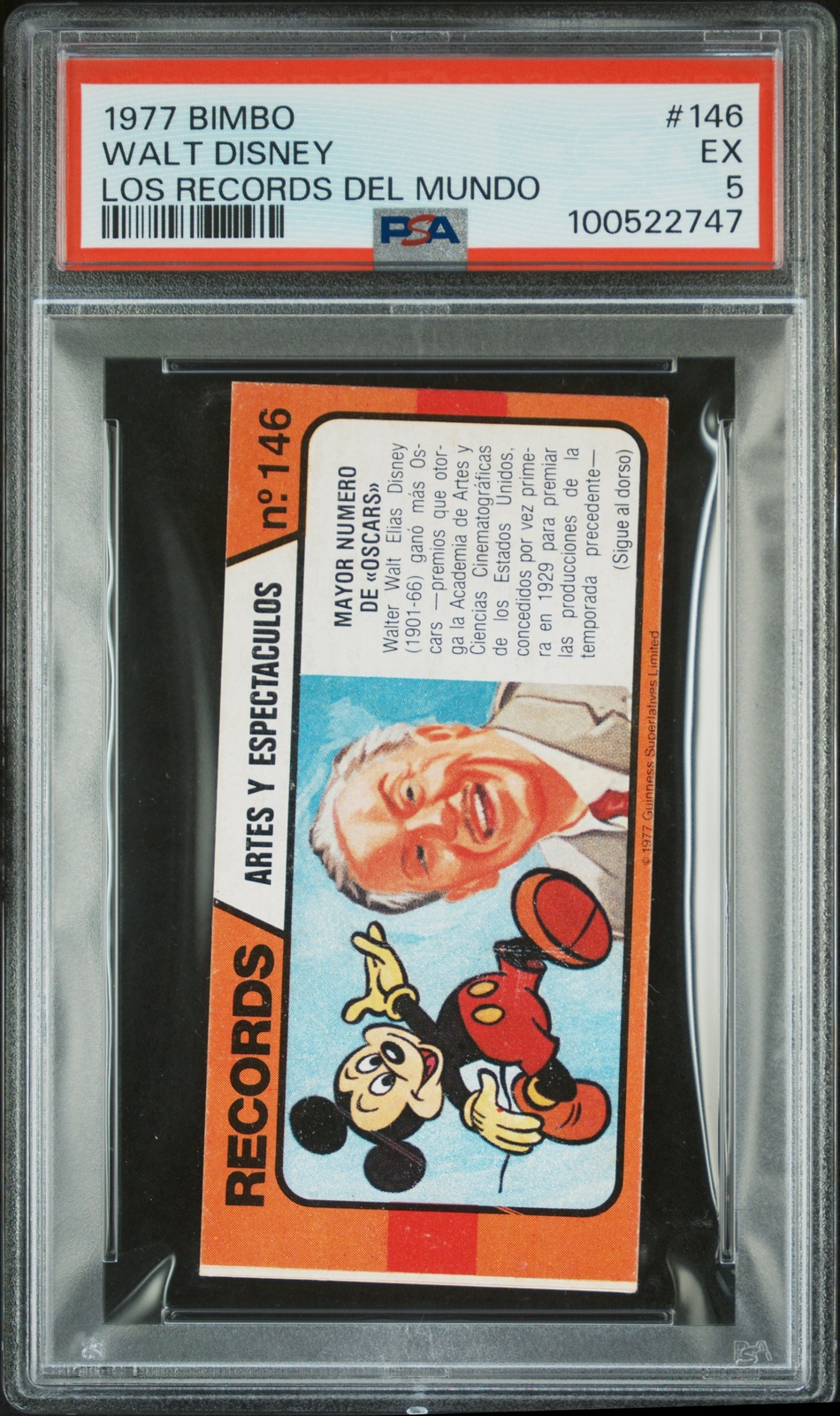 1977 BIMBO LOS RECORDS DEL MUNDO #146 WALT DISNEY PSA 5